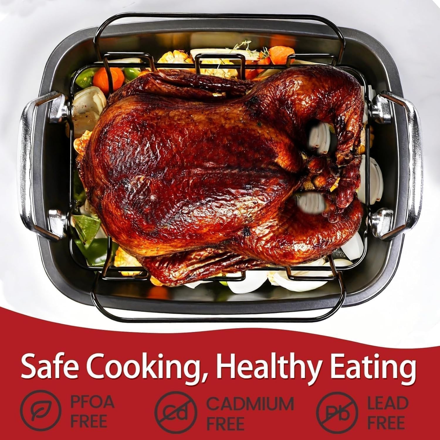 Large Nonstick Roasting Pan Set with Rack – Dark Grey