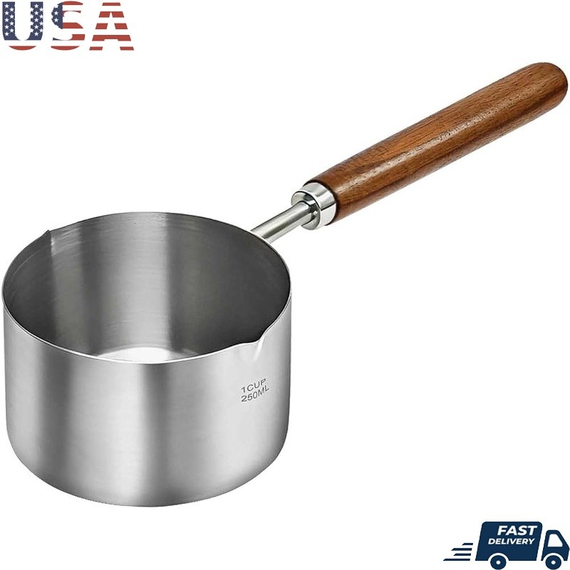 Compact Stainless Steel Saucepan Ergonomic Handle Dual Pour Spouts Kitchen New