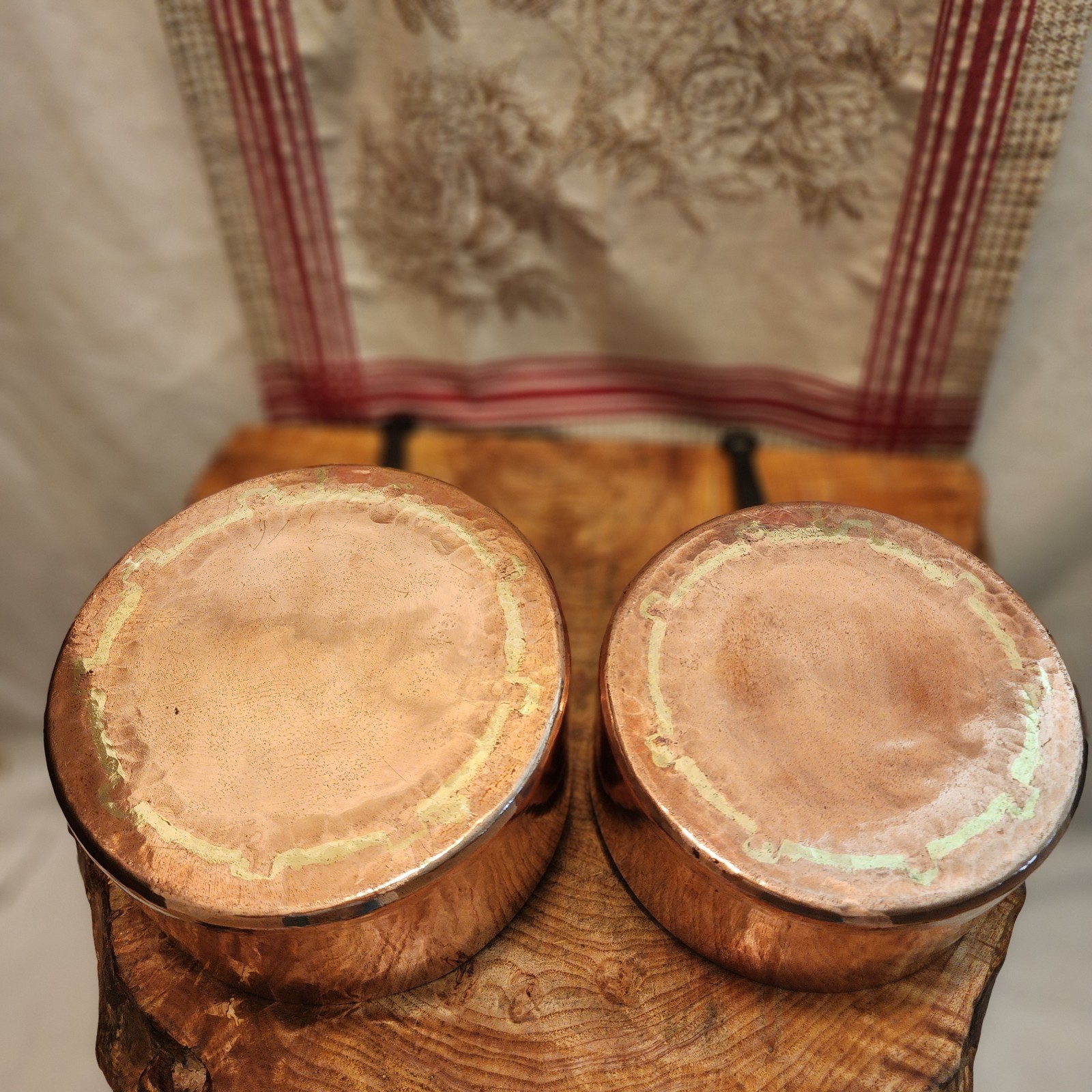 Antique Five Piece Set of Copper Saucepans 12-20cm 4.75-8 inch diameters 9.5lb