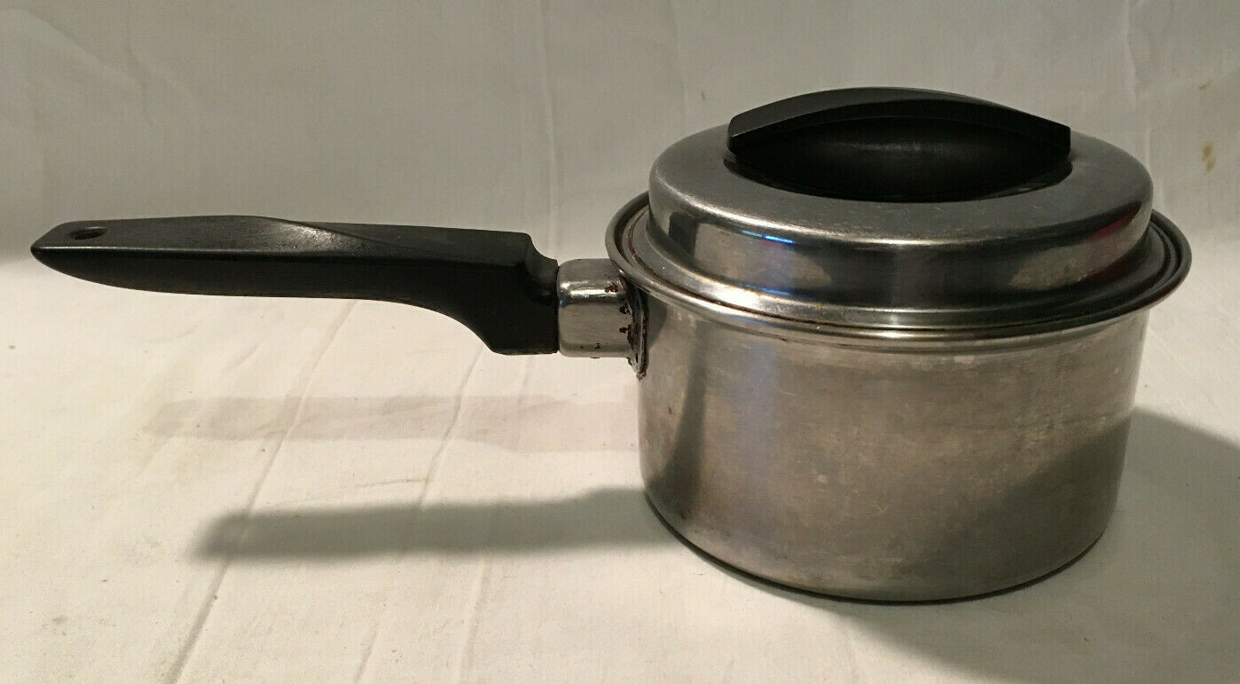 Vtg EKCO FLINT Radiant Heat Core Stainless Steel 1 Quart Saucepan w/ lid