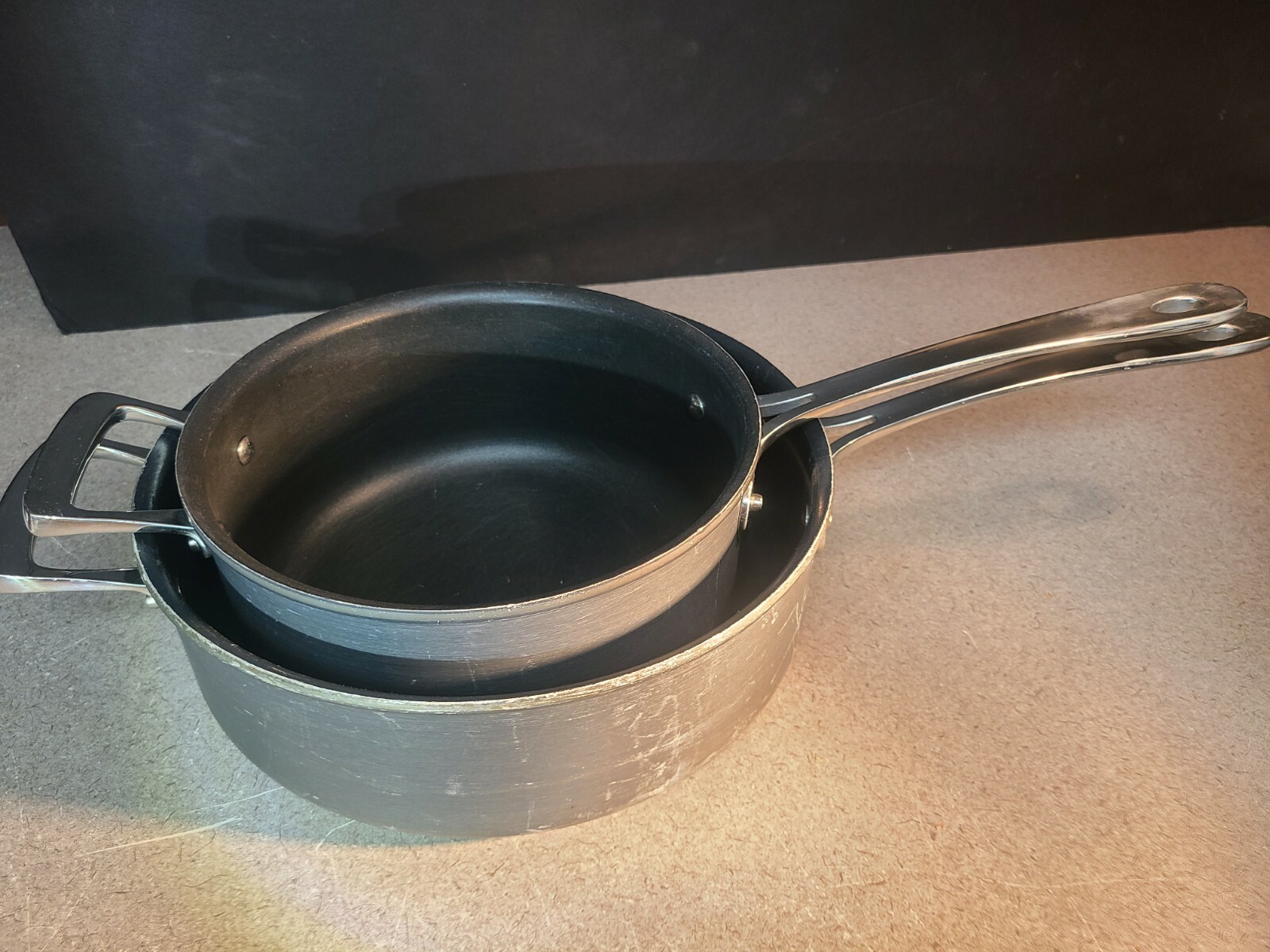 LOT 2 ALL CLAD Nonstick Bonded Aluminum Cookware 3 qt & 4 qt Sauce & Saute Pan