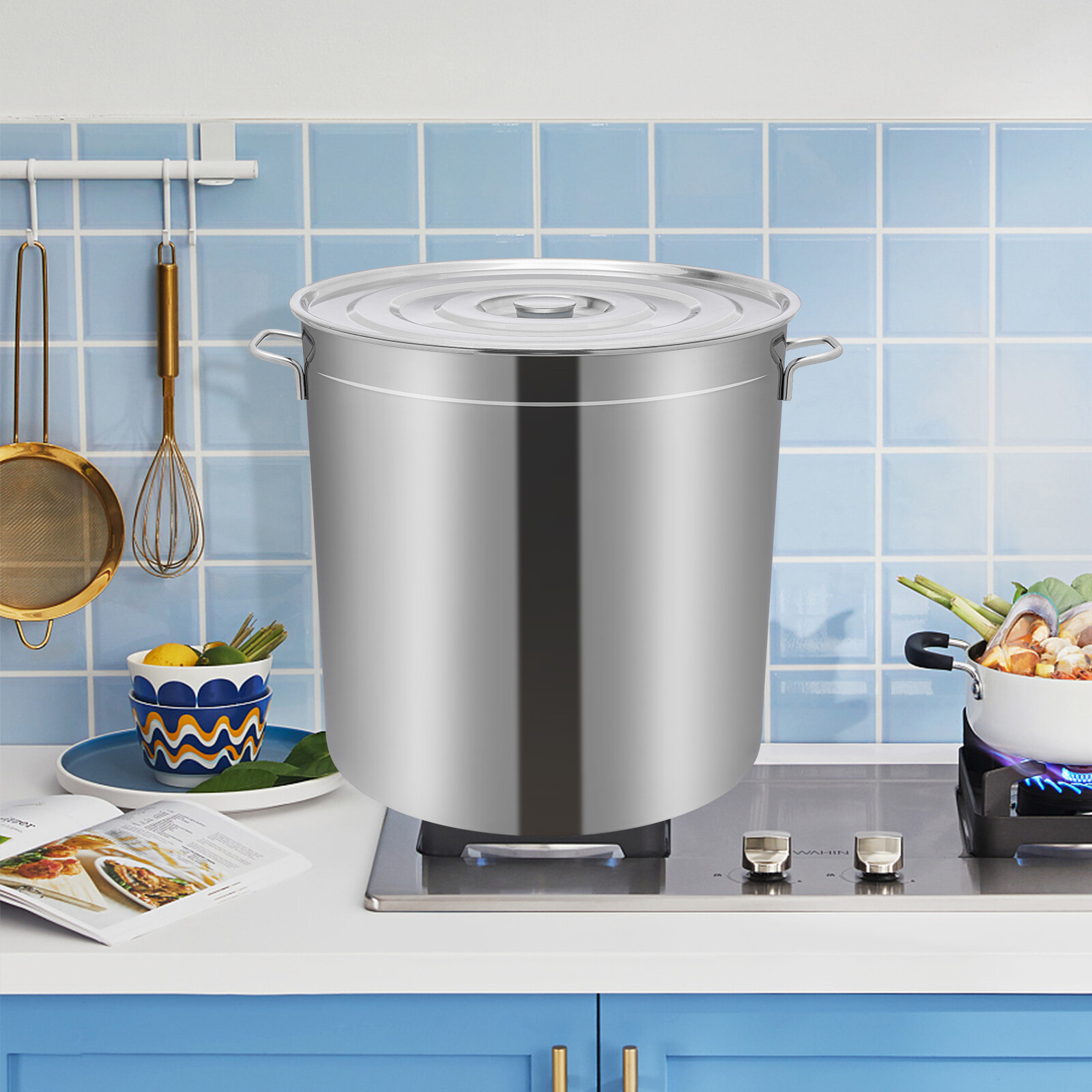 50L (52.8 Qt) Stainless Steel Stock Pot With Perforated Basket & Lid