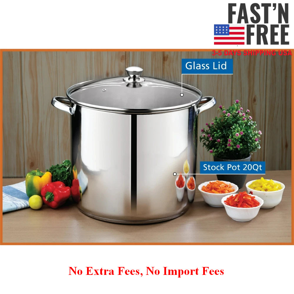 Mainstays Stainless Steel 20 Quart Stock Pot with Glass Lid Induction Compatible