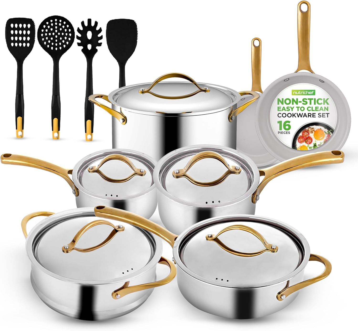 16-Piece Induction Cookware Set – Non-Stick Pots & Pans with Lids