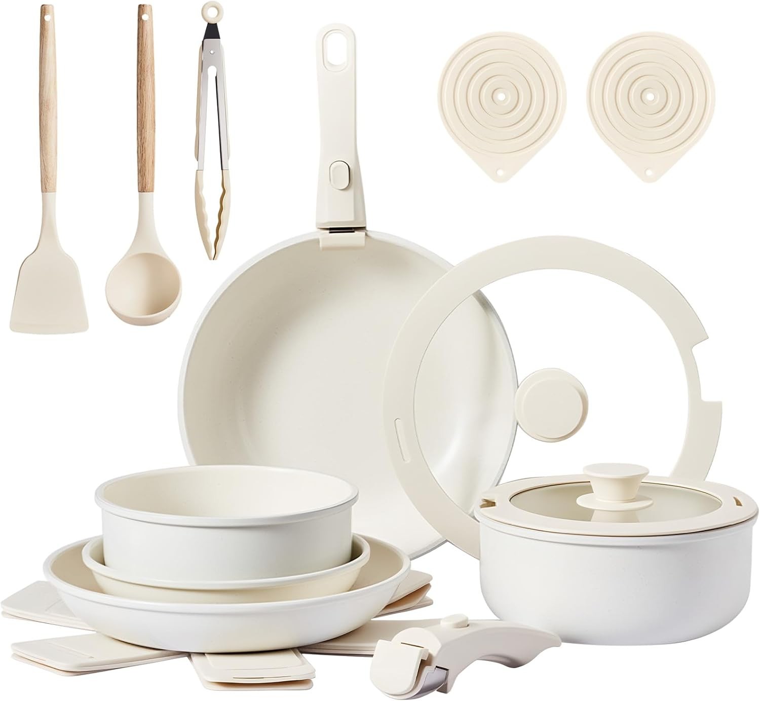 19 Pcs Nonstick Pots and Pans Set, Cast Aluminum Cookware with Detachable Handle