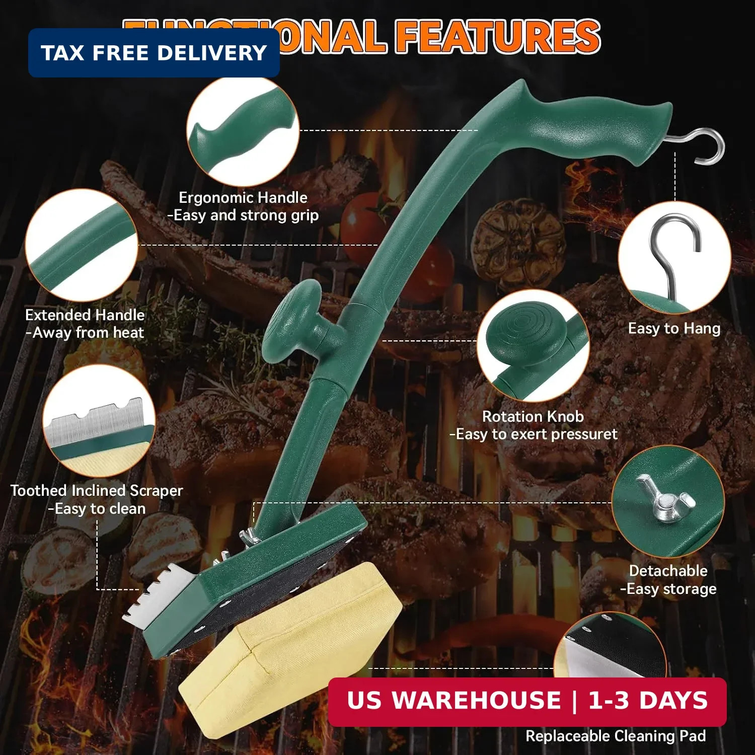 Grill Brush Bristle Free with Scraper,22″ Extra Long Steam Grill Brush for Outdo