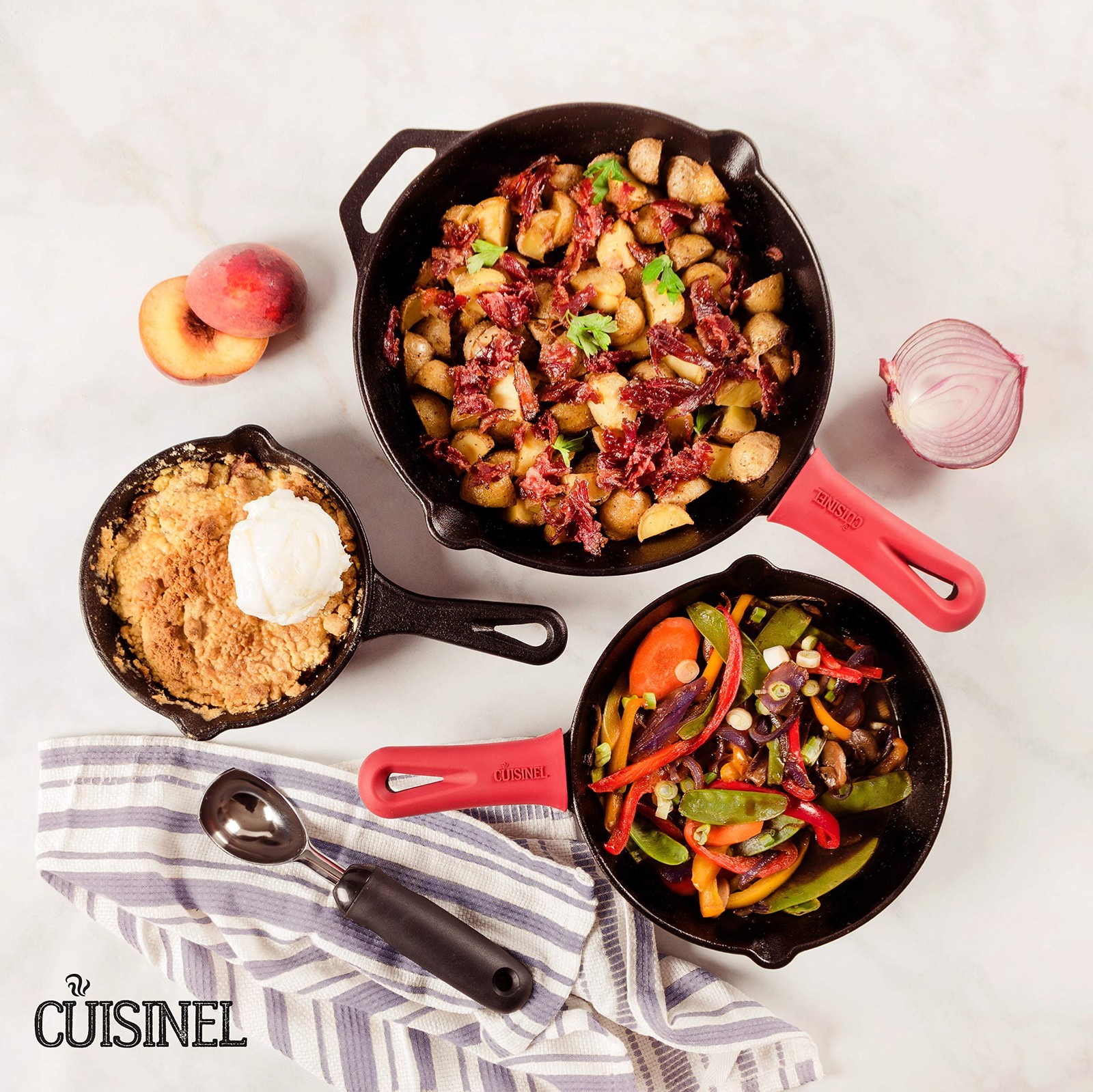 Cuisinel Cast Iron Skillets Set – 3-Piece: 6″ + 8″ + 10″-Inch Chef Frying Pan…