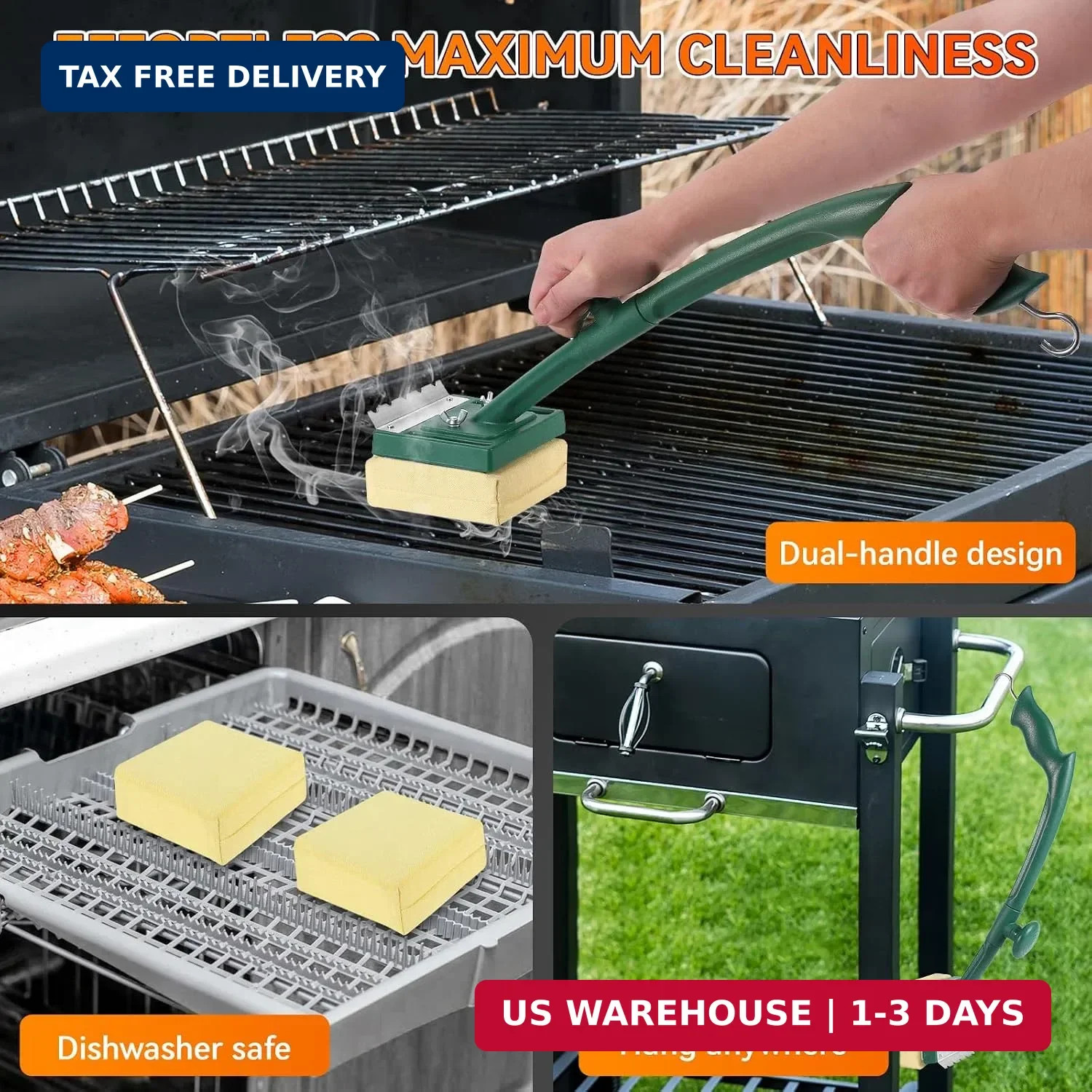Grill Brush Bristle Free with Scraper,22″ Extra Long Steam Grill Brush for Outdo