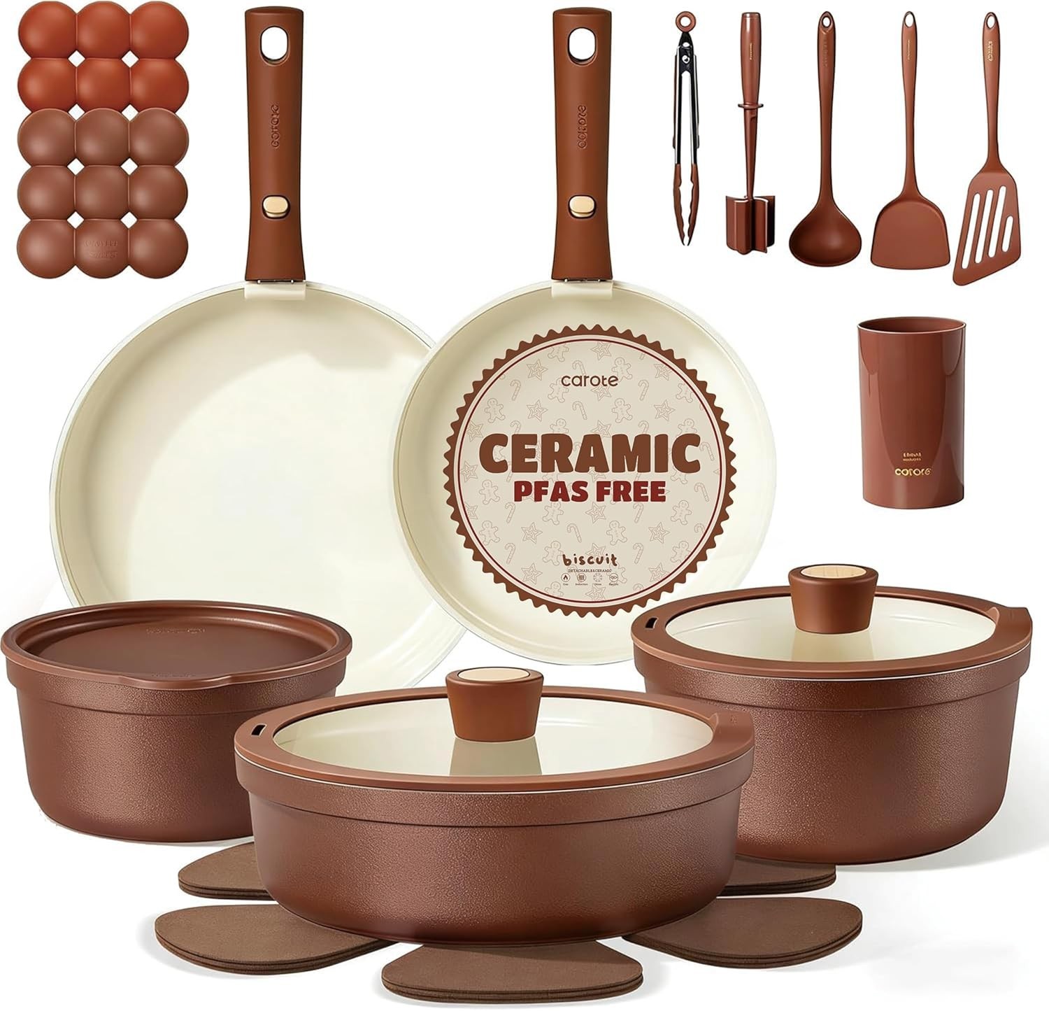 All-in-One 22-Pc Kitchen Essential Ceramic Cookware Set – Oven & Dishwasher Safe