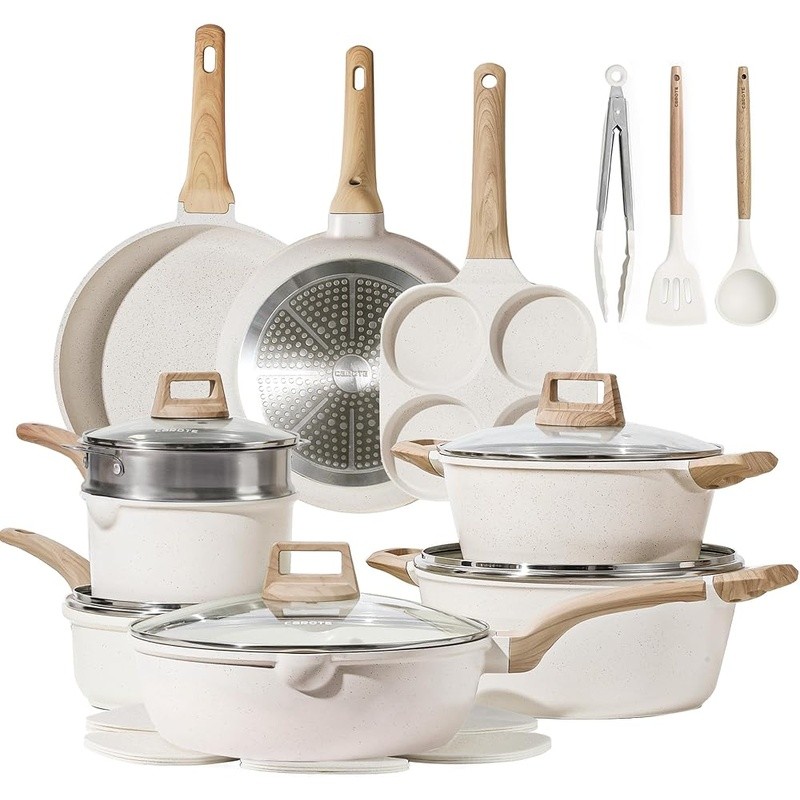 Nonstick Granite Cookware Set Aluminum Pots Pans Kitchen Utensils Induction Safe