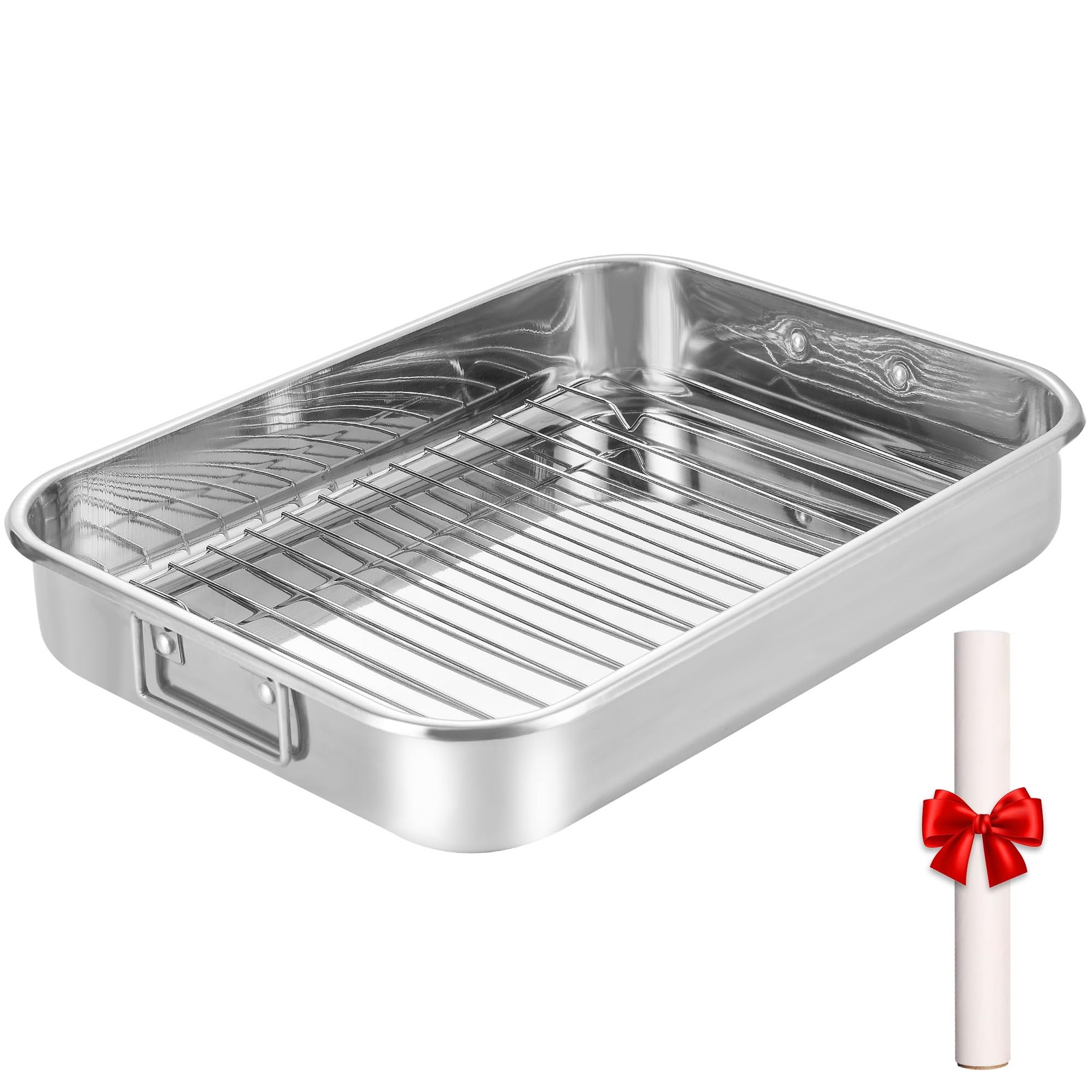 Stainless Steel Roasting Oven Pan: Roaster Pans With Rack & Handles 16.5 * 12…