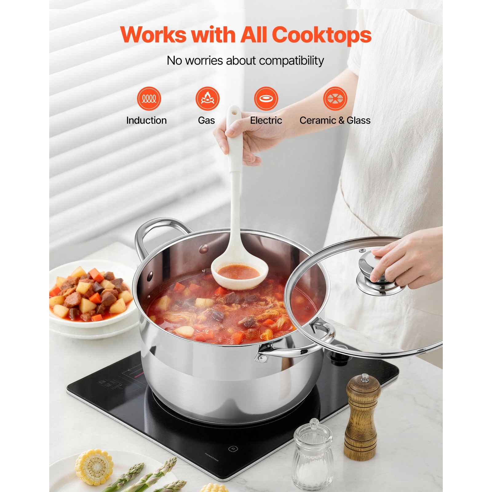 Stainless Steel 8-Qt Stock Pot, Gas/Induction/Electric