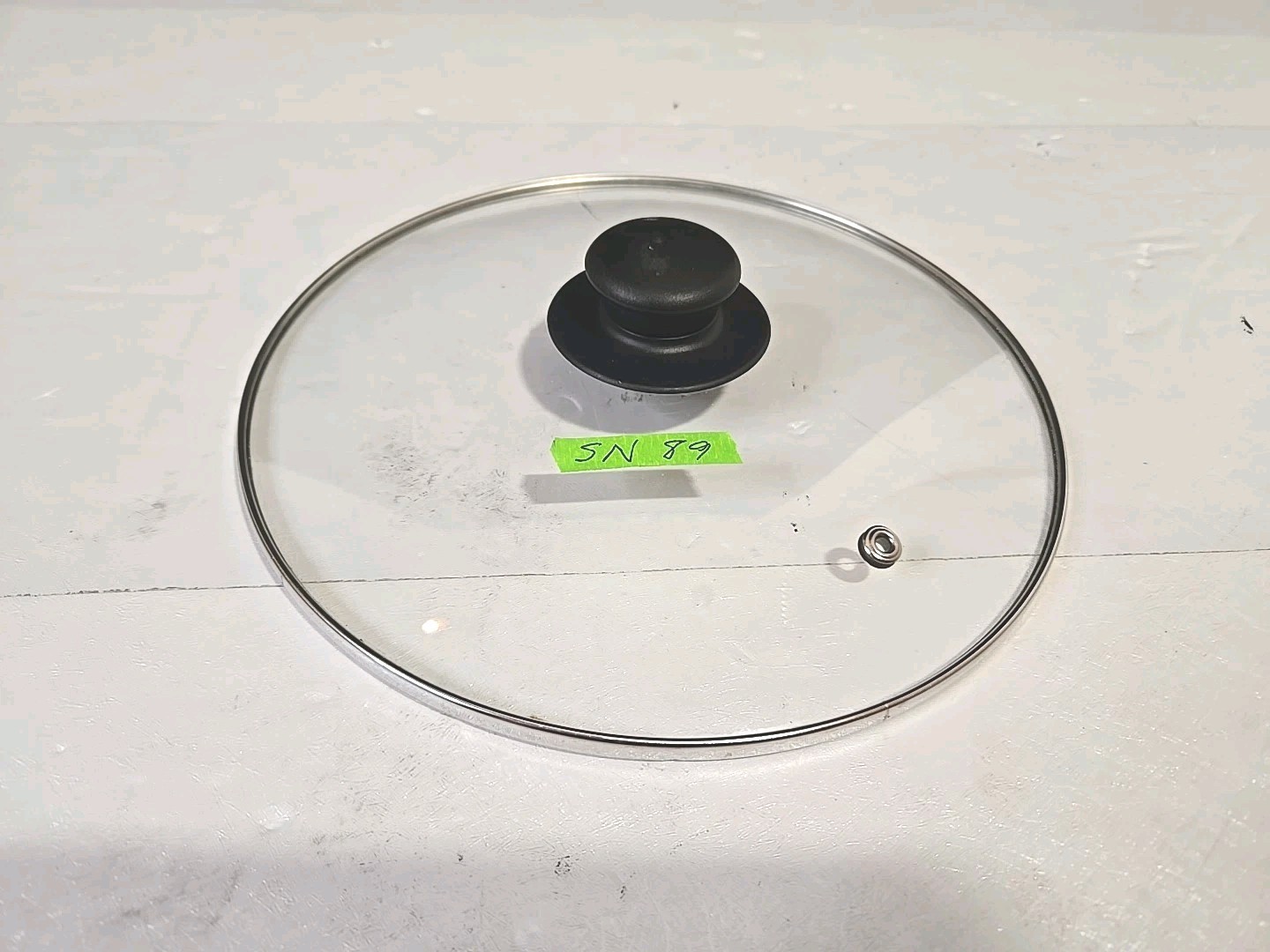 9″ Lid Only Pan/Skillet Replacement Top Glass Vented Stainless, Black Knob SN 89