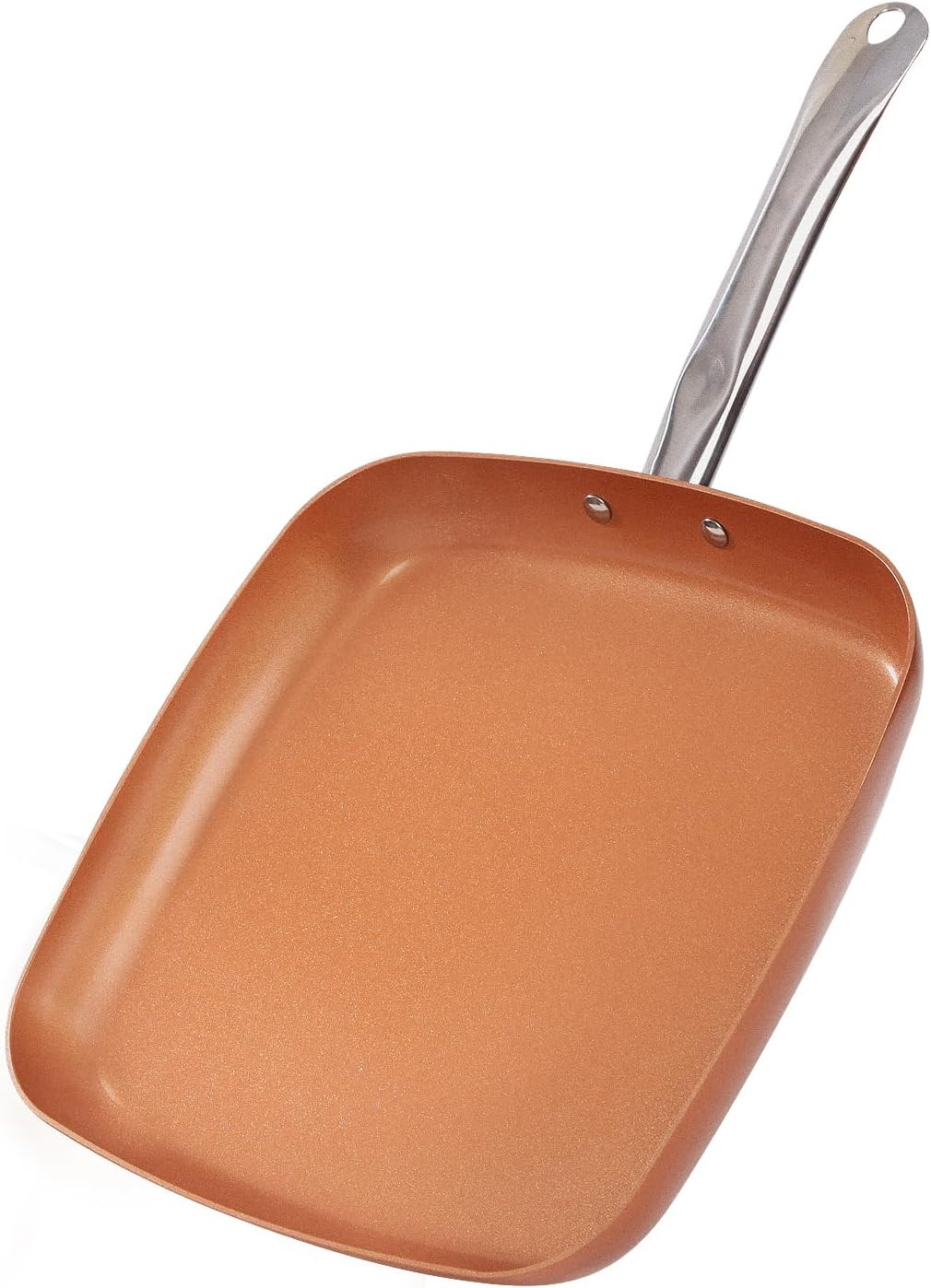 Non-Stick Copper Square Frying Pan, 12″ Chef Skillet with Ceramic Coating, Oven
