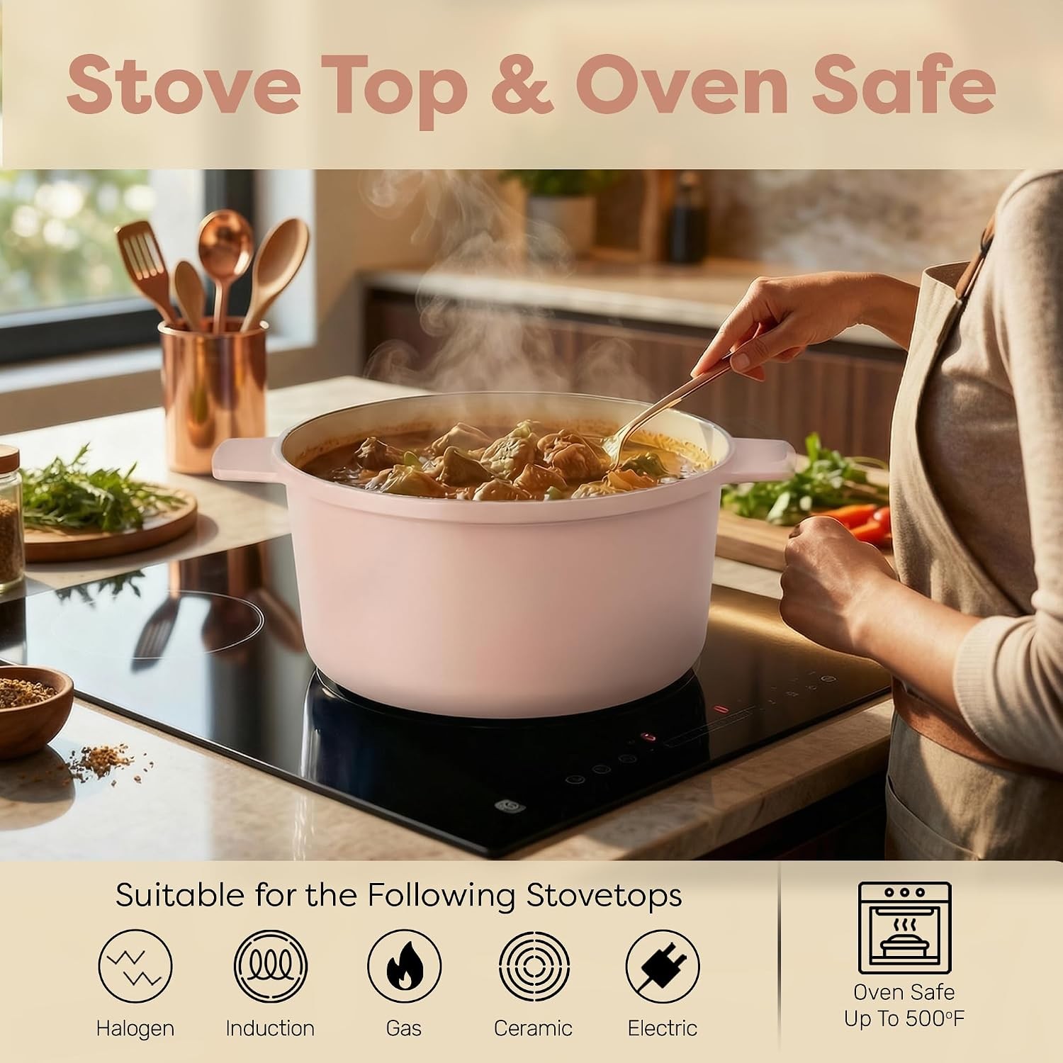 5 Qt Dutch Oven Pot W/ Lid Nonstick Ceramic Dutch Oven Stock Pot 10 in 1 Cooking