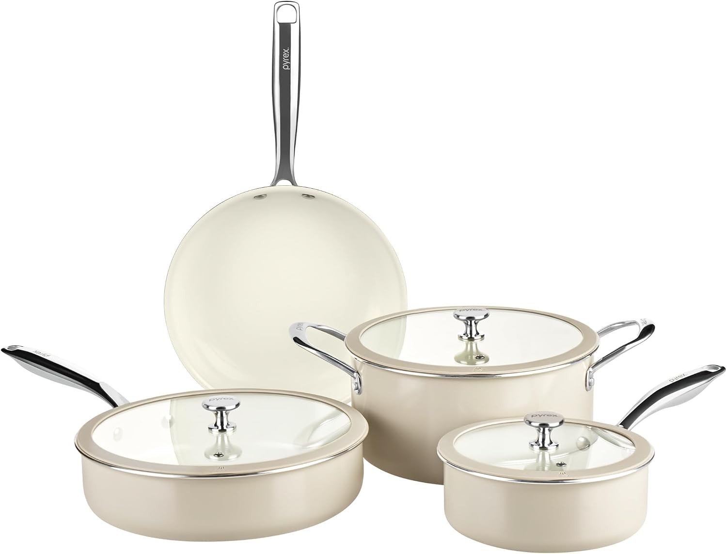 Pyrex 7 Piece Ceramic Cookware Set Nonstick Induction