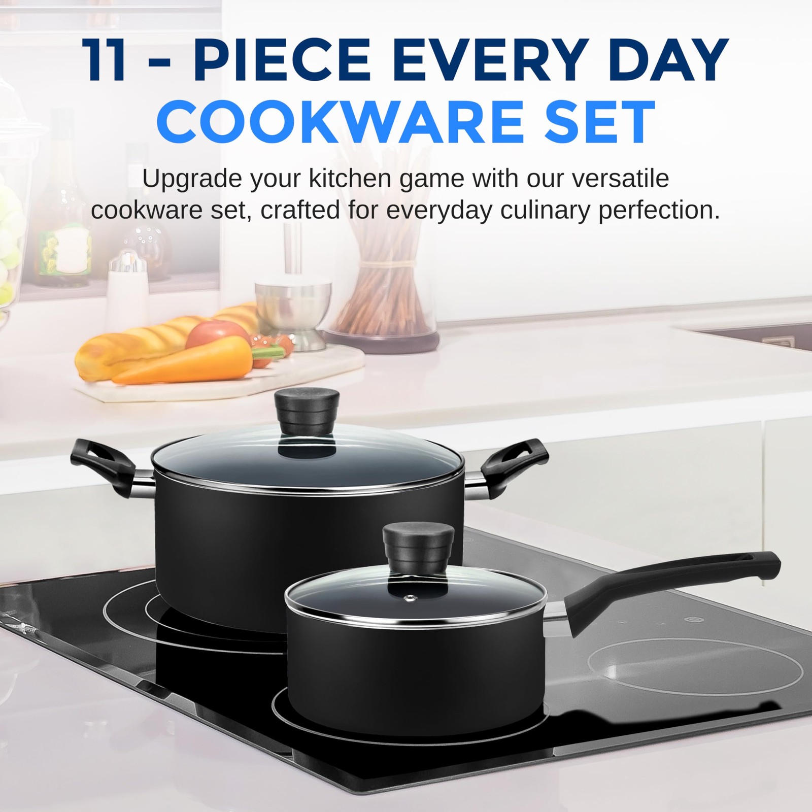 SereneLife Kitchenware Pots & Pans Basic Kitchen Cookware, One Size, Black