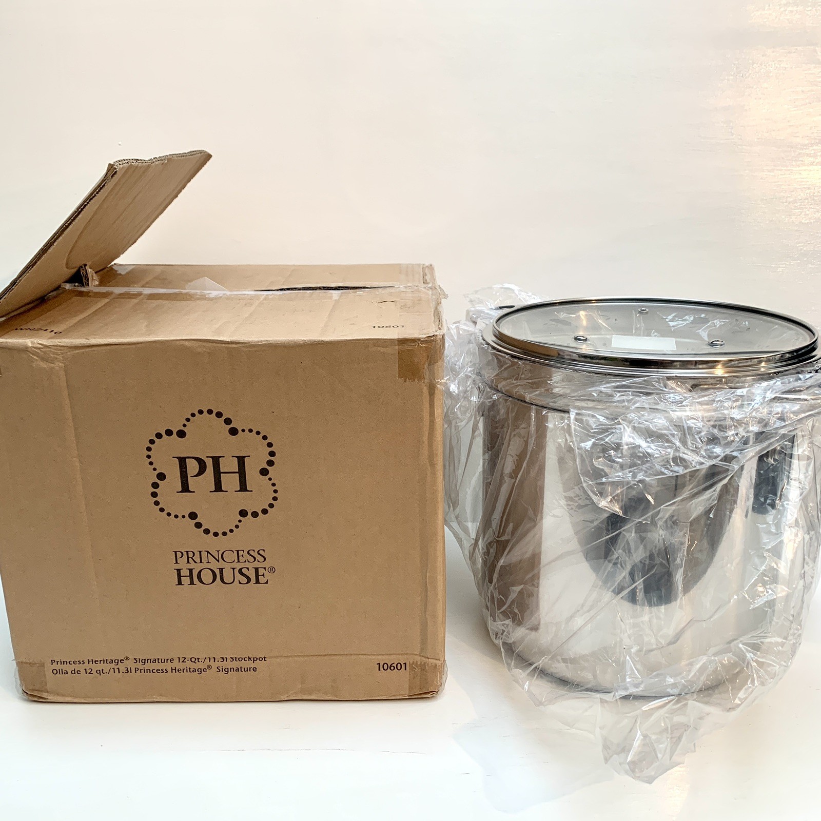 Princess House 12 Qt Stainless Steel Pot w Steamer Basket & Glass Lid – NEW