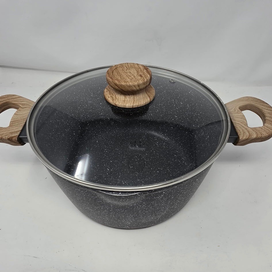 Country Kitchen Stockpot Unisex OS Black Excellent Wood Look Handles Nonstick