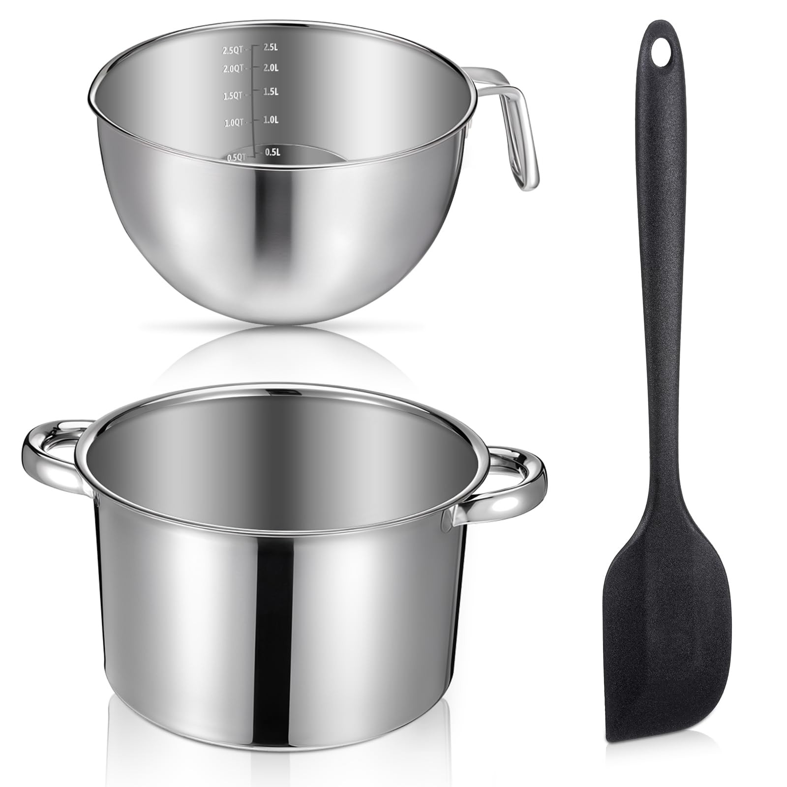 Double Boiler Pot Set, Include 2500ml/2.3QT Mixing Bowl and 4000ml/3.63qt Sta…