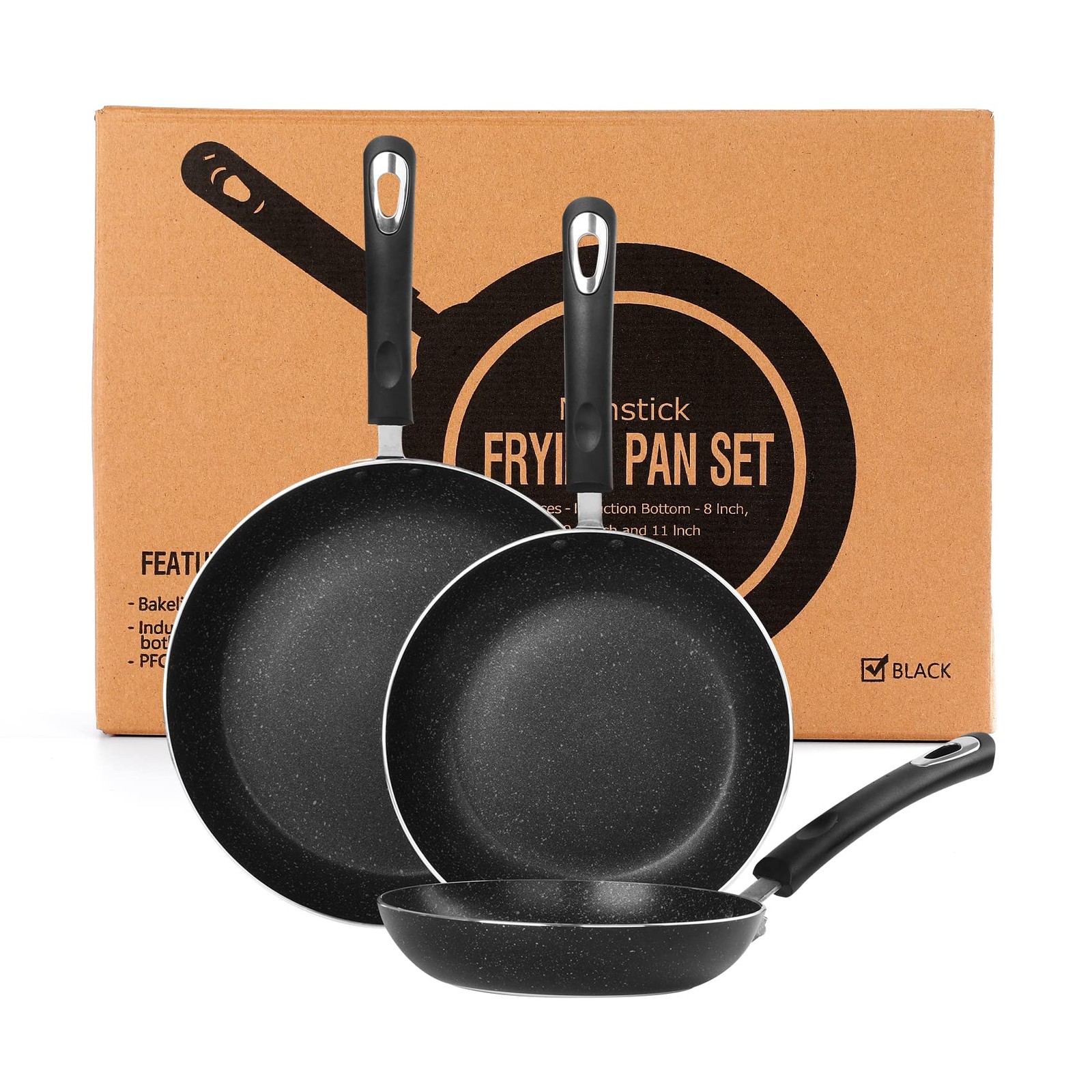 Frying Pan 3-Piece Set, Nonstick Skillet Set for Induction Cooktop, Frying Pa…