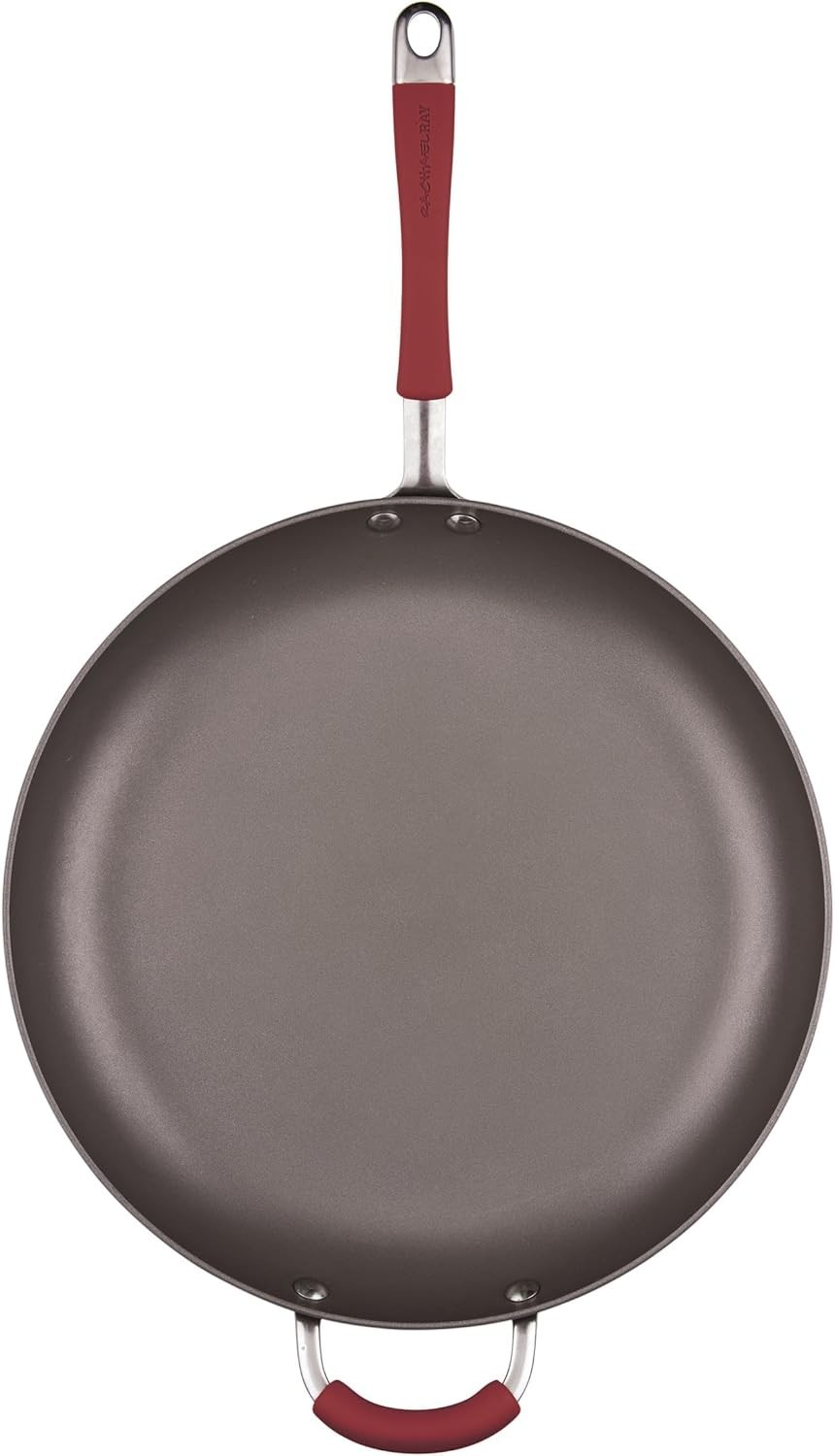 New Cucina 14″ Hard Anodized Nonstick Frying Pan Gray Red Handles