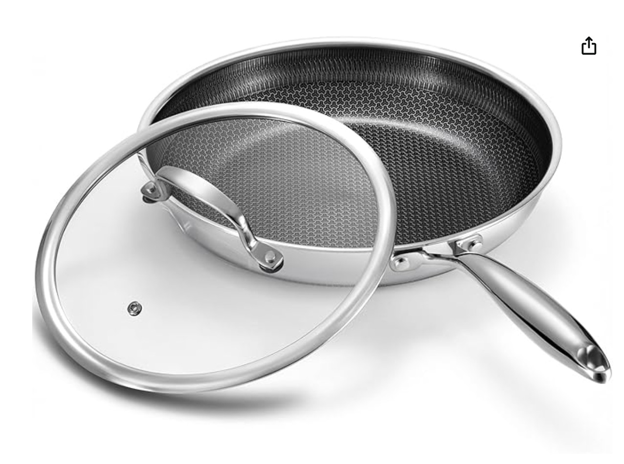 BRAND NEW • TIBBICCI NON STICK 12″ stainless steel FRYING PAN w/ LID