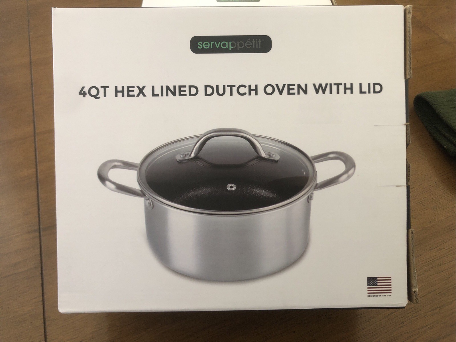 New Servappetit 4 Qt Hex Lined High Quality Dutch Oven with Glass Lid New in Box