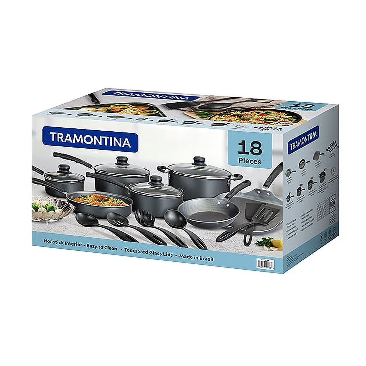 Tramontina Primaware 18 Piece Non-stick Cookware Set, Steel Gray,Free ship