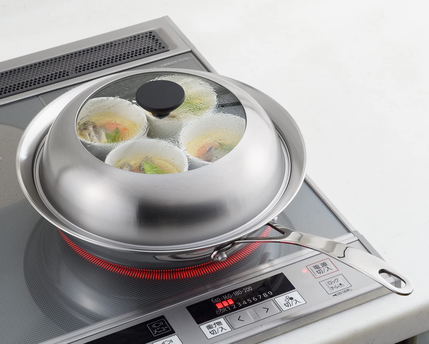 Yoshikawa Frying Pan Steamer, 24-26cm, Glass with Lid, Steaming Plate