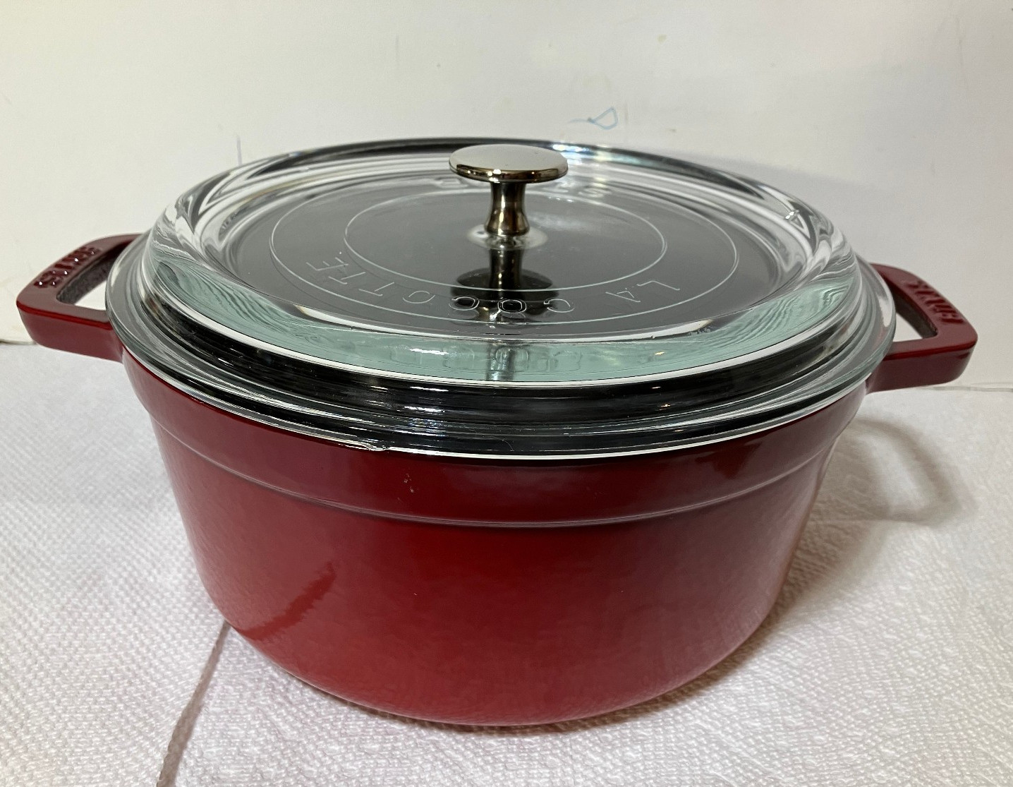 Staub Cast Iron Dutch Oven 4-qt Round Cocotte w/ Glass Lid Cherry Red