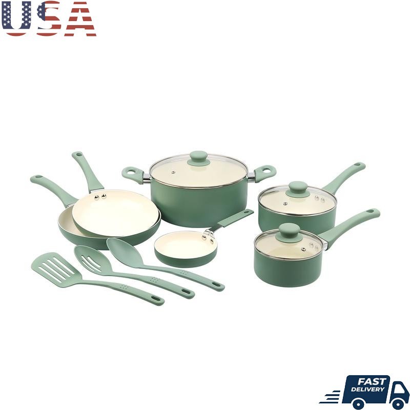 12 Pieces Nonstick Ceramic Cookware Set Aluminum Kitchen Essentials Utensils New