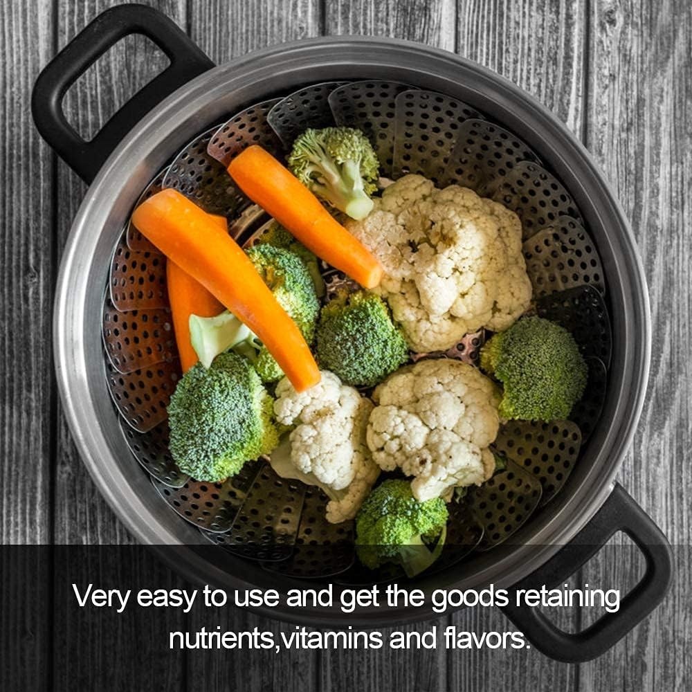 Vegetable Steamer Basket Stainless Steel Folds to Fit 5.5 to 9.2 Inches