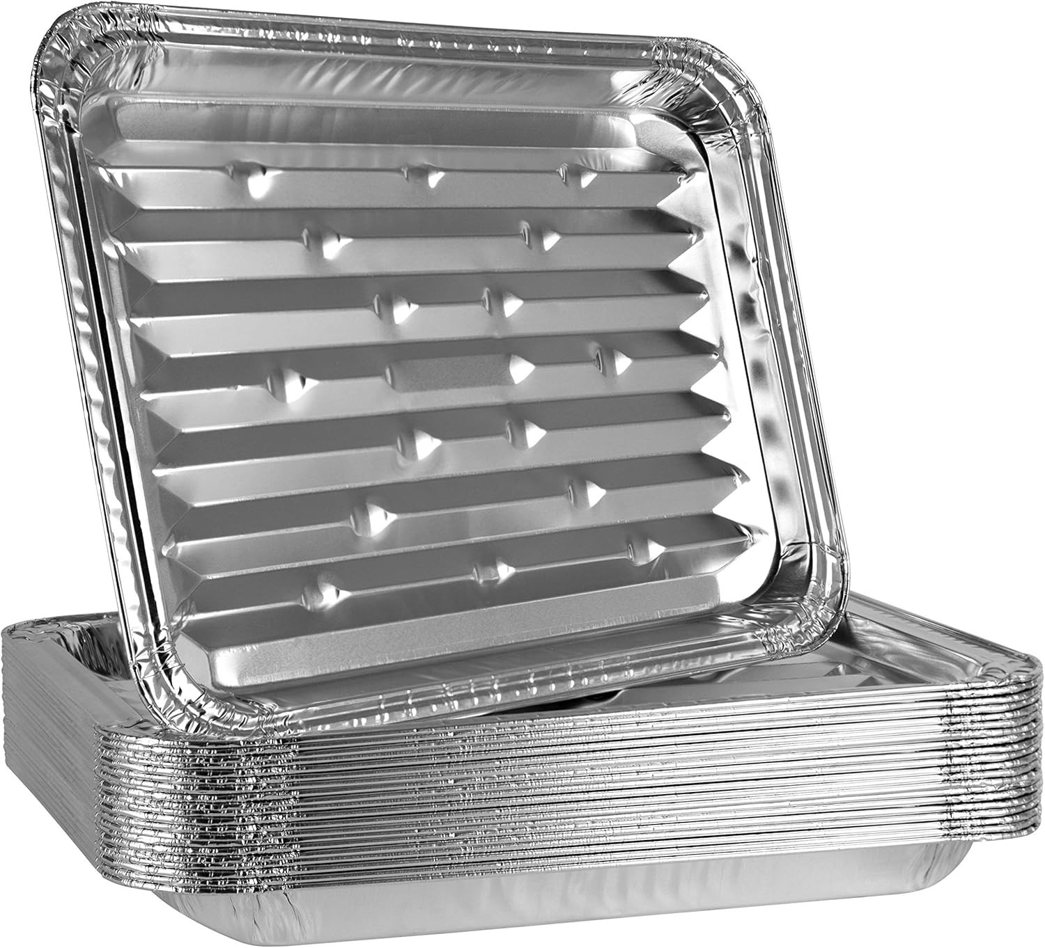 Ribbed Aluminum Grill Liners for Flawless BBQ – 10 Disposable Pans Included