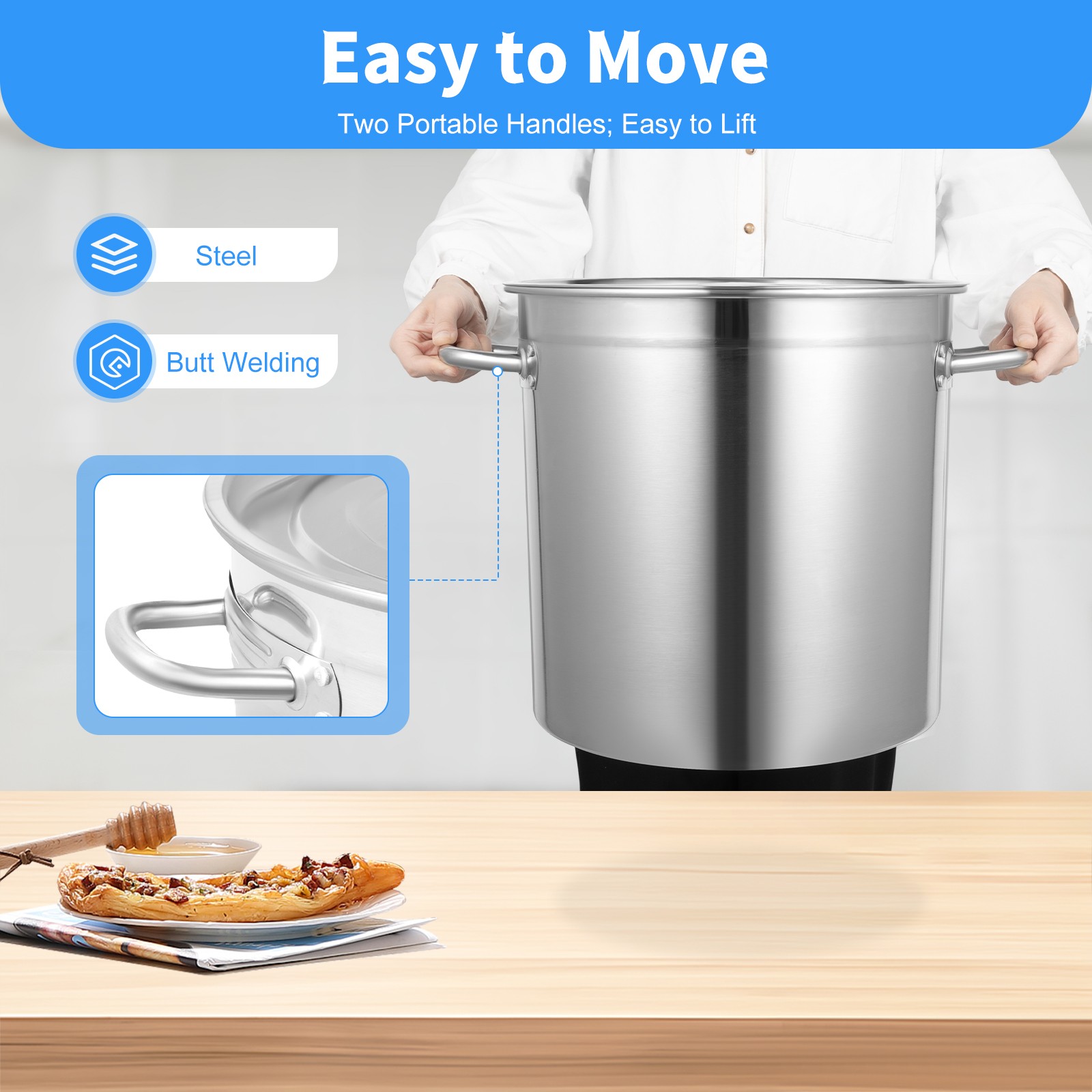 Stock Pot with Lid Stainless Steel Large Kitchen Soup Big Cooking 35L/30 Quart