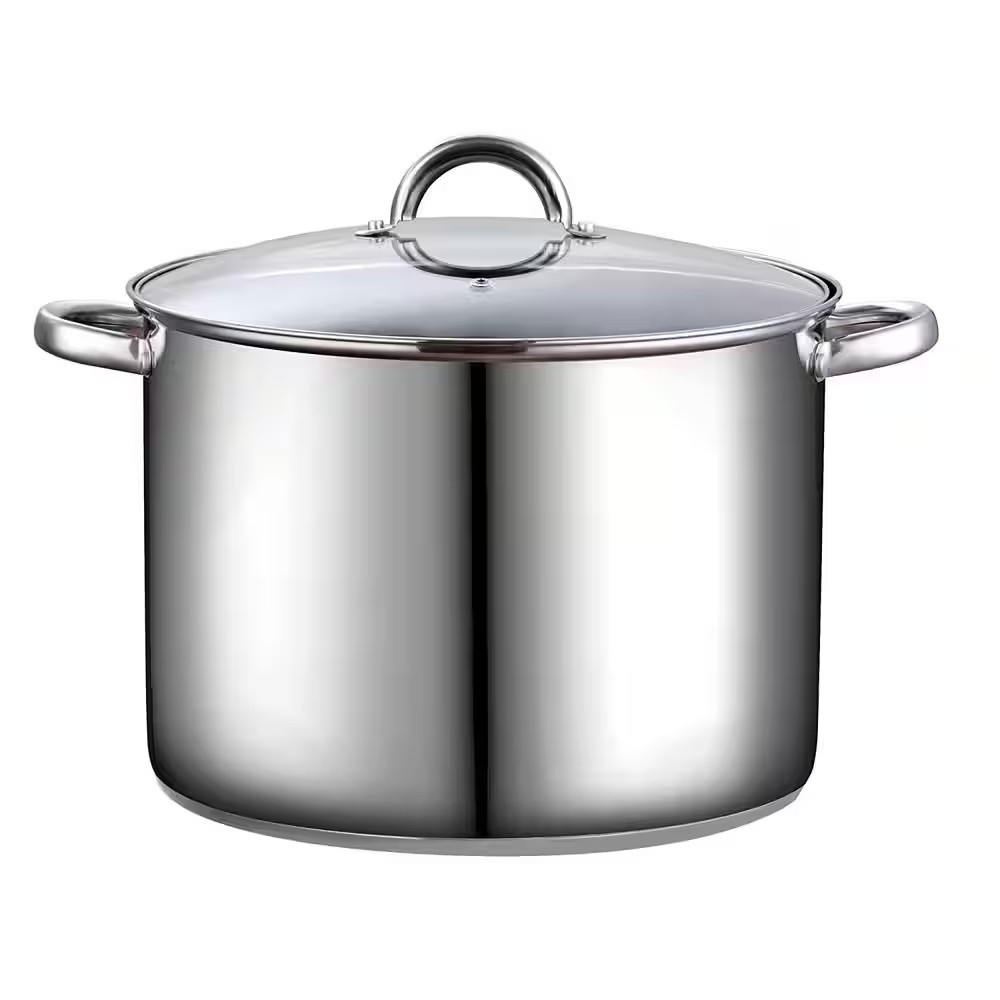 Stainless Steel Stock Pot with Glass Lid Kitchen Cooktops Induction Safe16 Qt. F