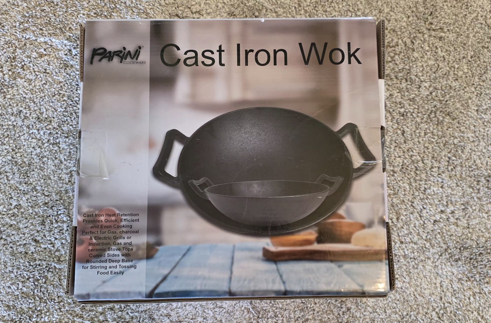 Parini Cast Iron Wok 11.5in Pre-Seasoned Black Double Handle Induction *NEW*