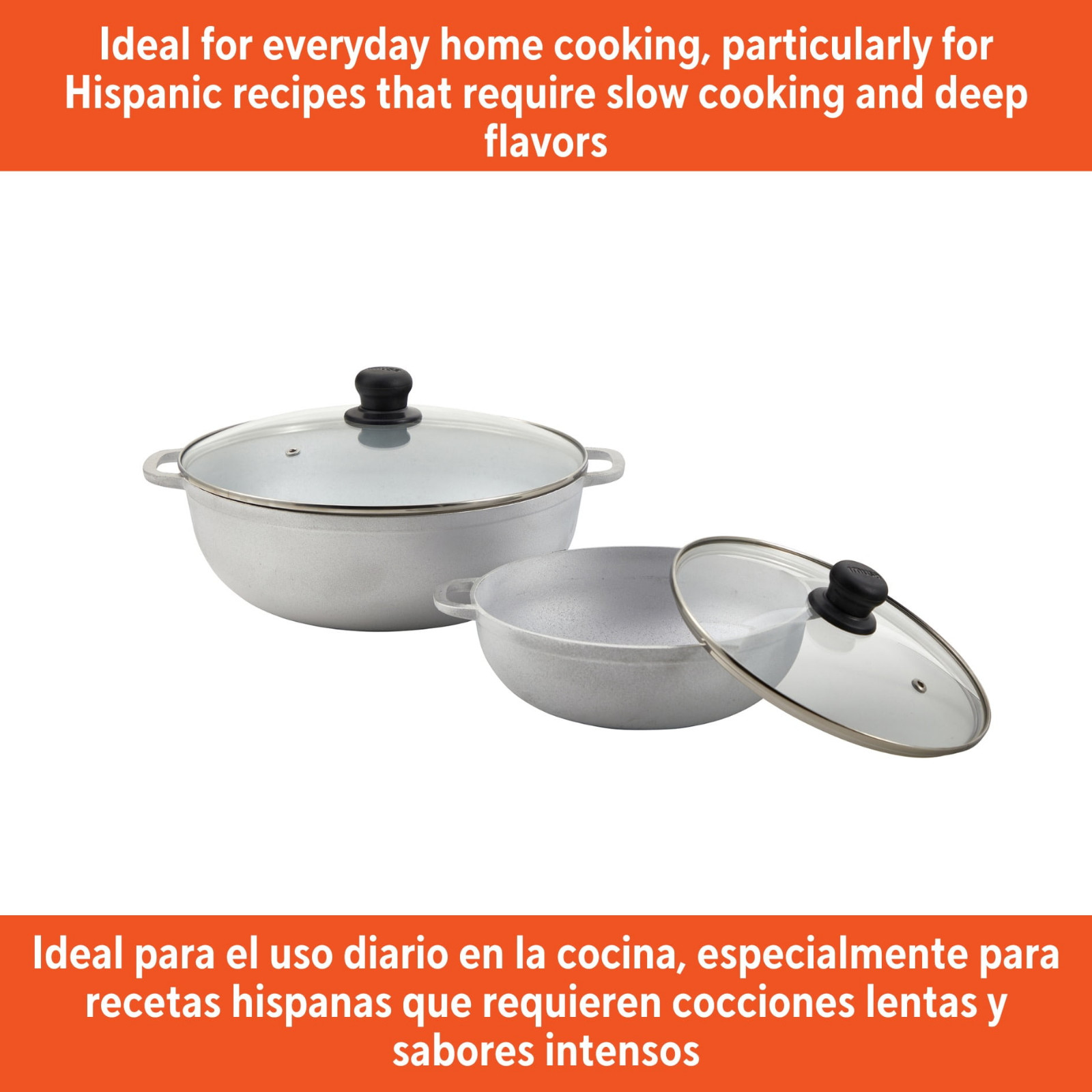 IMUSA 2.5/7.0qt Cast Aluminum Caldero 2pc Set with Glass lid – 22/30cm