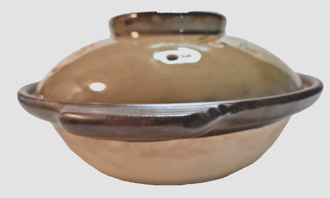 Japanese-Earhenware Donabe Cooking Pot-Hand Painted-Cherry Blossoms-Brown/Orange
