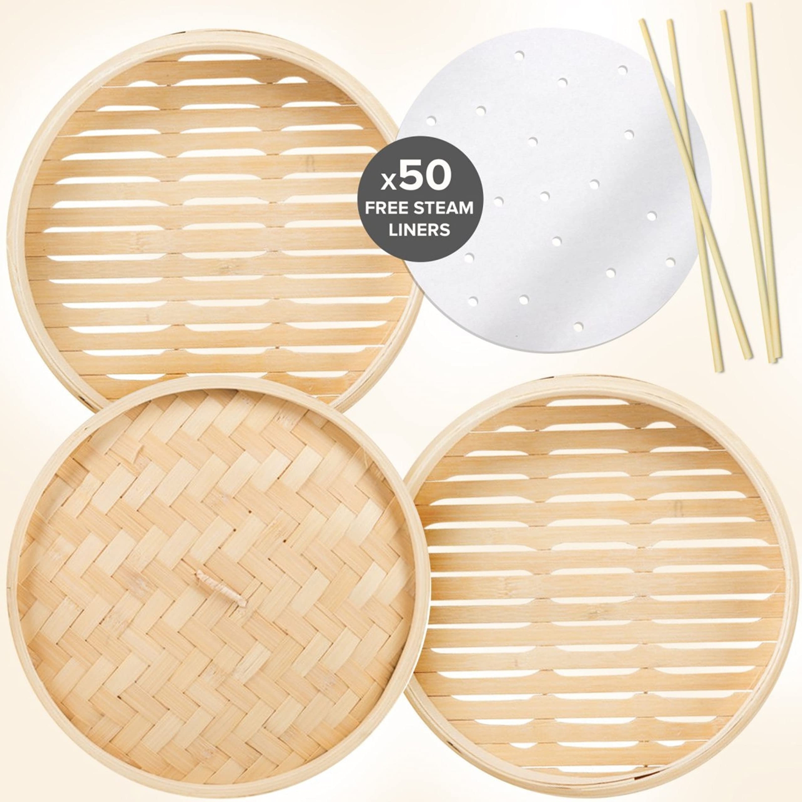 Prime Home Direct Bamboo Steamer Basket 10 inch, Dumpling Maker, Vegetable Steam