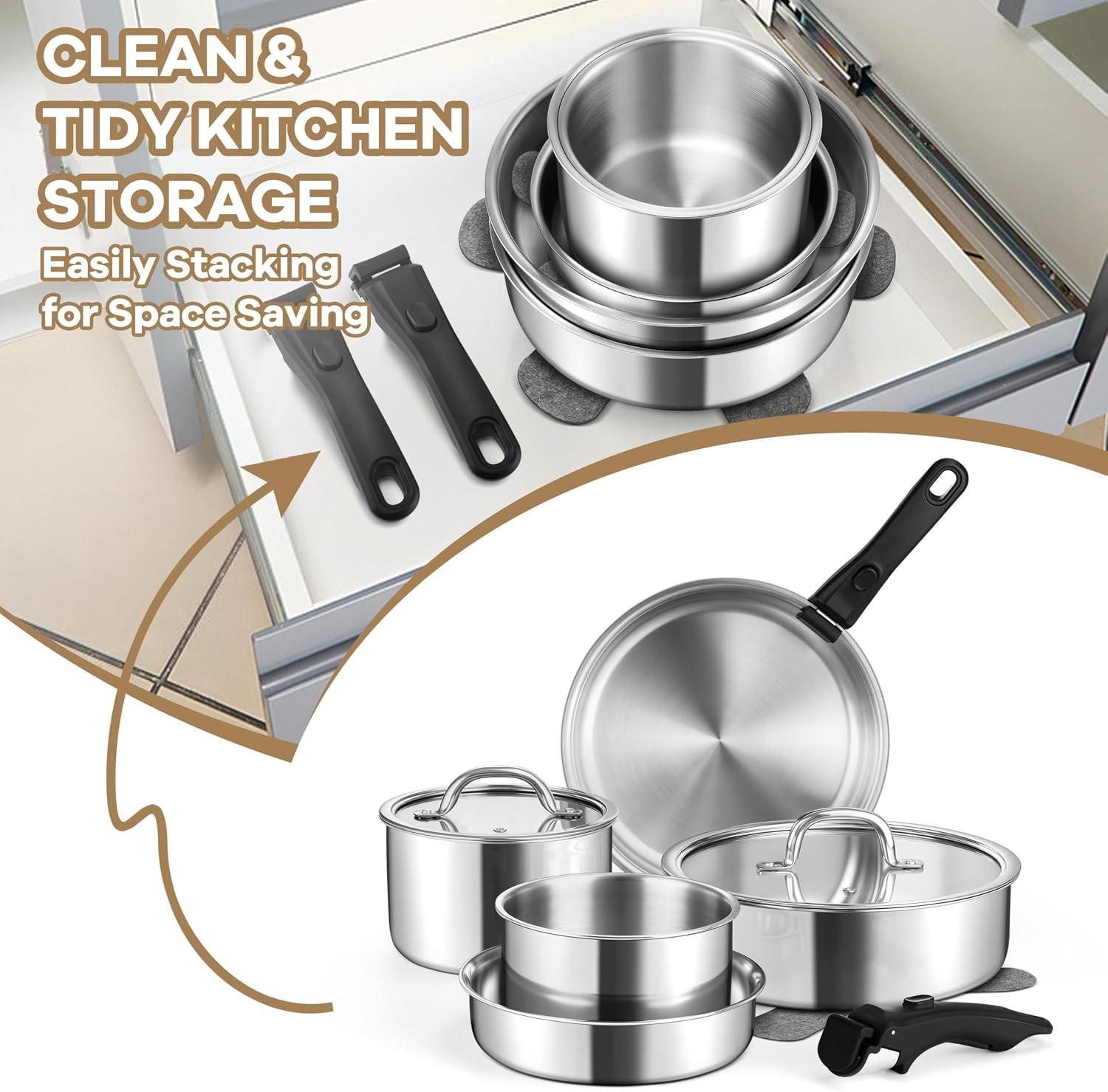 9-Piece Non-Toxic Stainless Steel Cookware Set for Induction & RV Use