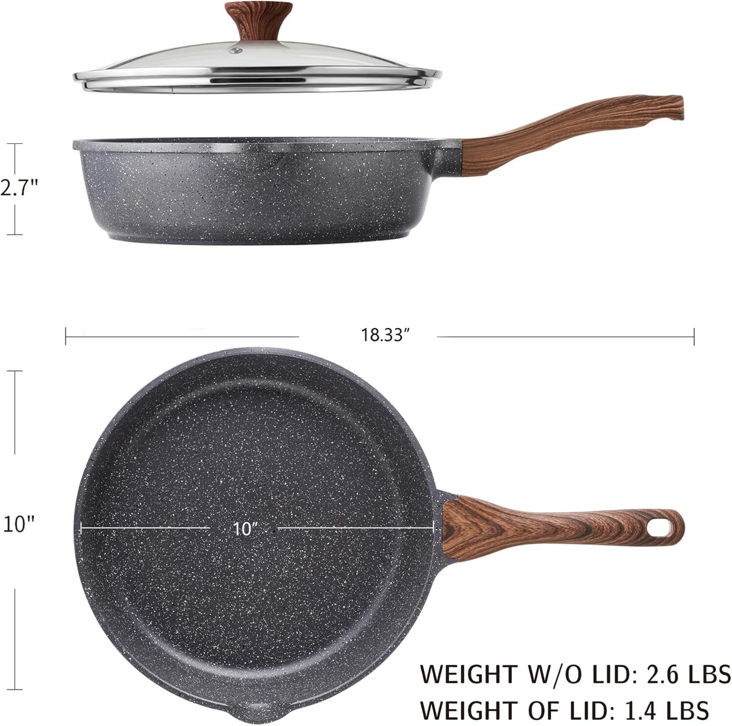 Non-Stick, 10/11/12-Inch Wok with Lid, Non-Scald Handles, Stoneware (10-Inch)