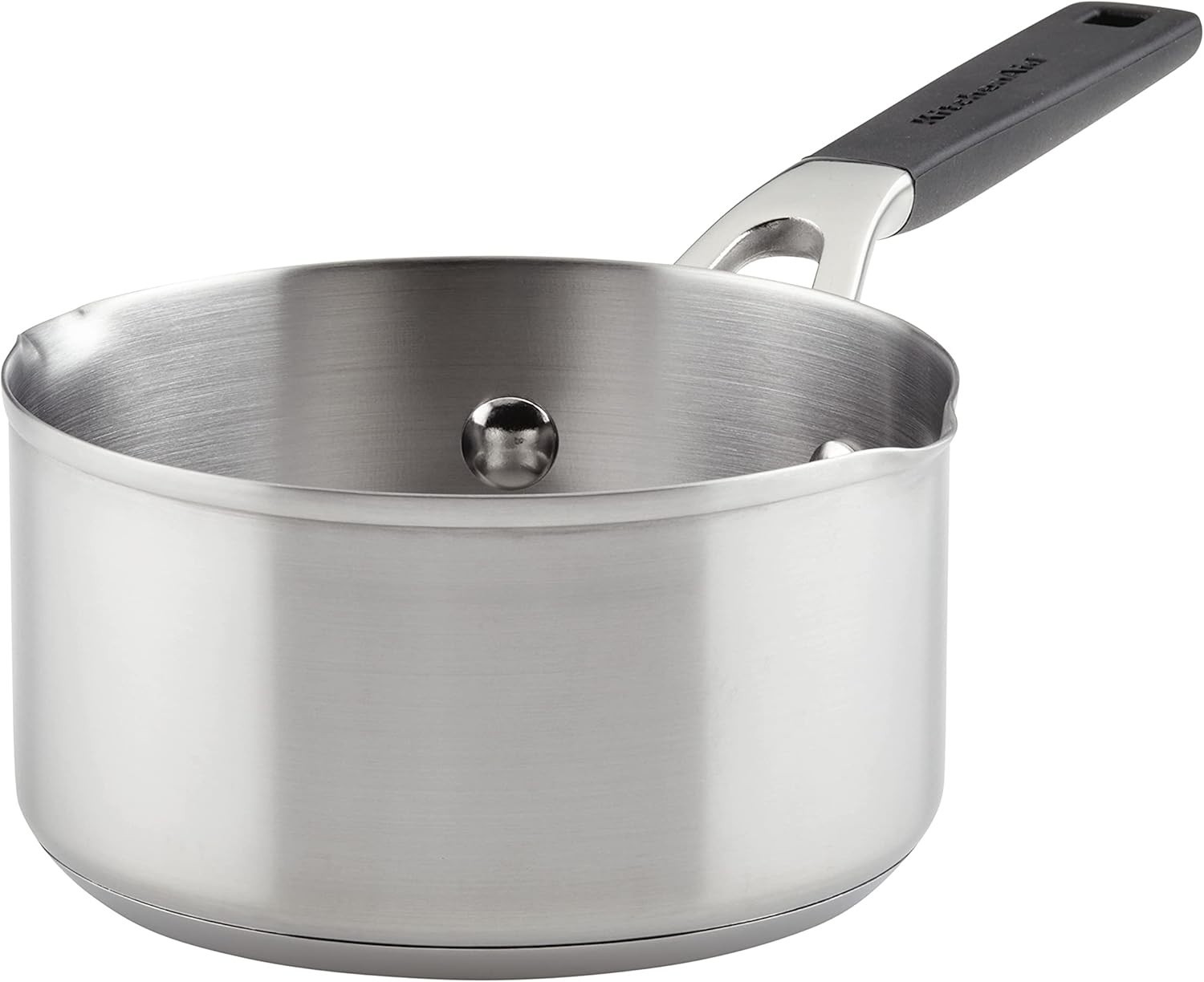 Stainless Steel, 1 Qt. Brushe Stainless Steel, Sauce Pan, Silver with Pour Spout