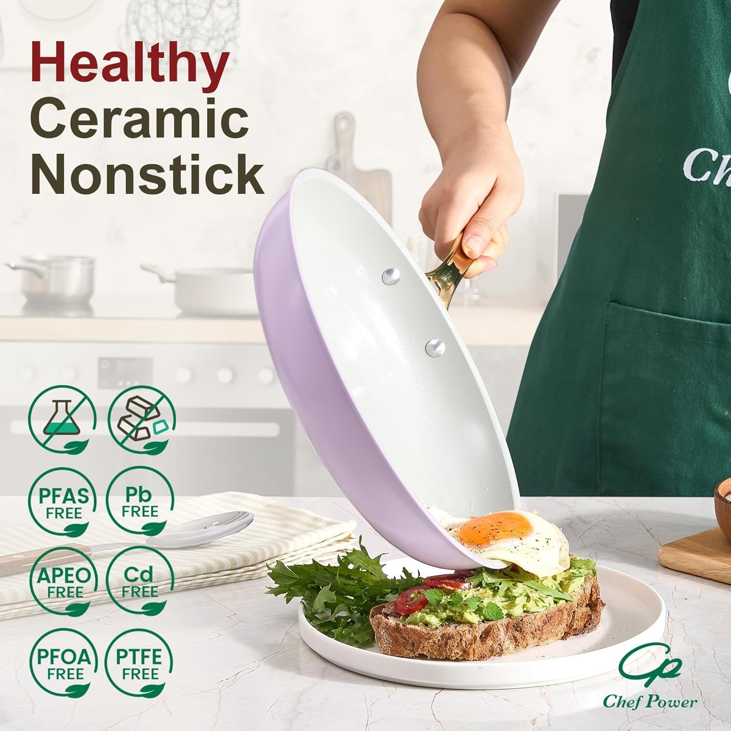 Chef Power Ceramic Cookware Sets, 15Pcs Pots and Pans Set Non Stick, Cookware Se