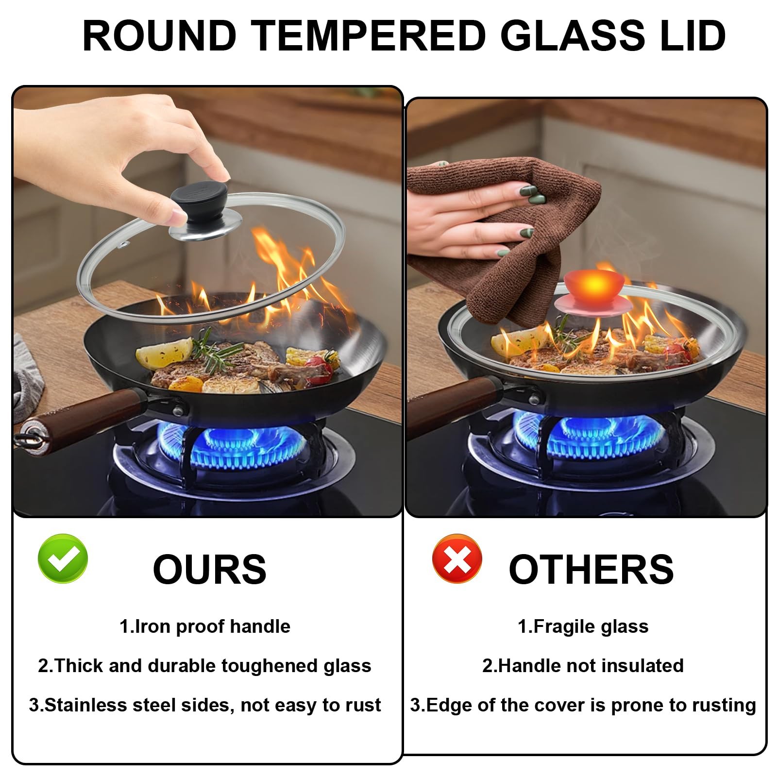 Glass Lid for Frying Pan 8 Inch Tempered Glass Pot Lid Cover with Stainless S…