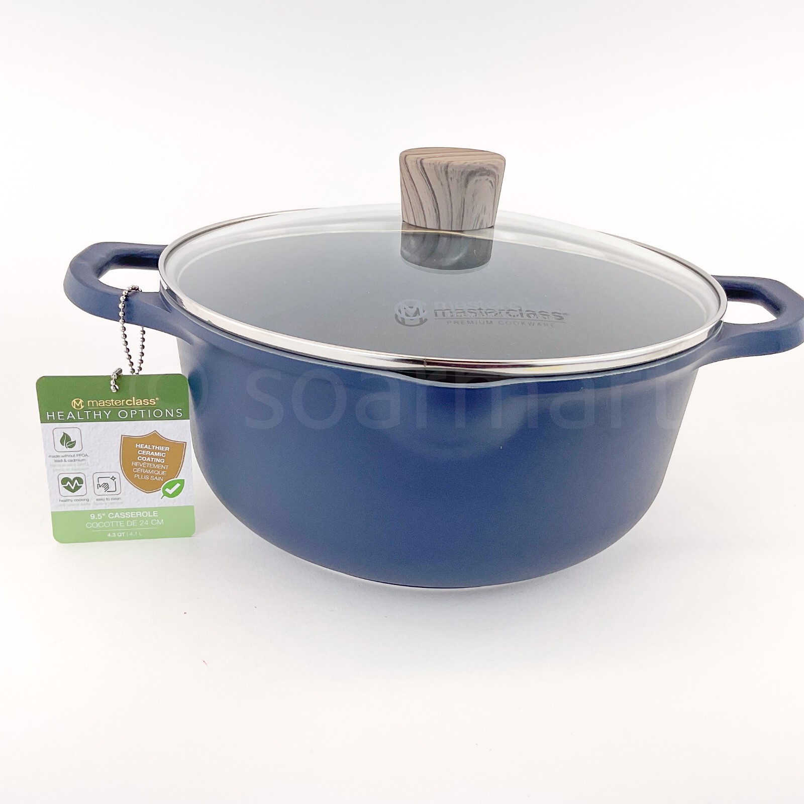 Masterclass 4.3qt 9.5″ Casserole Healthy options Ceramic Non-stick Blue + Gray