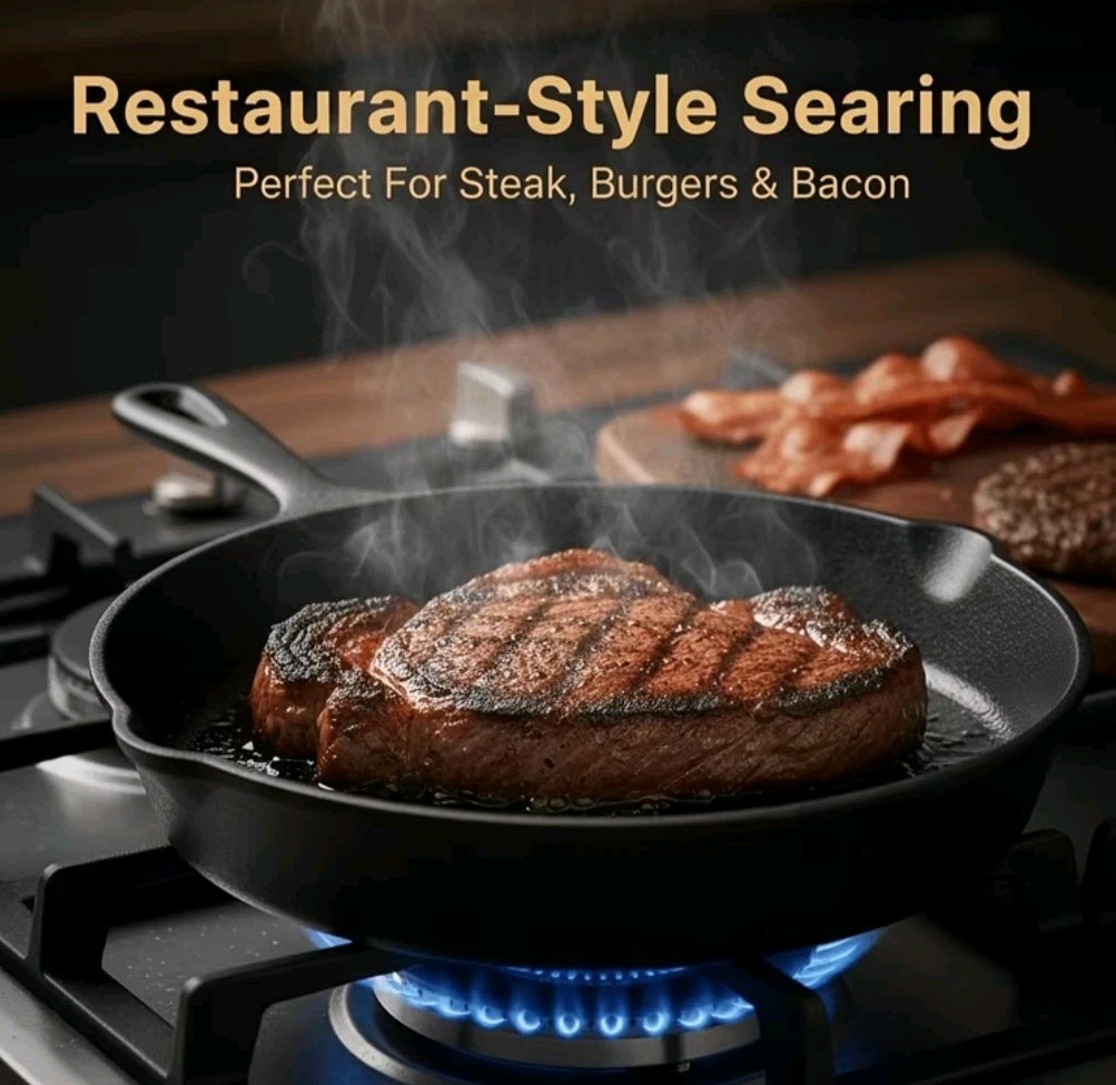 3pc CAST IRON Skillet Set, 6/8/10 inch Pre-Seasoned Pans, Black