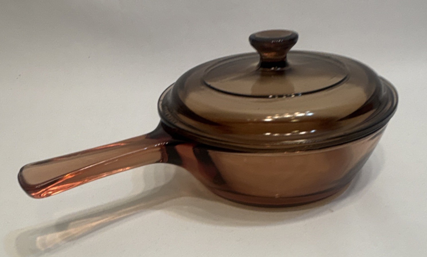 VISIONS Amber Brown Glass Saucepan w/ Lid 6 in, Electric Gas Compatible, France