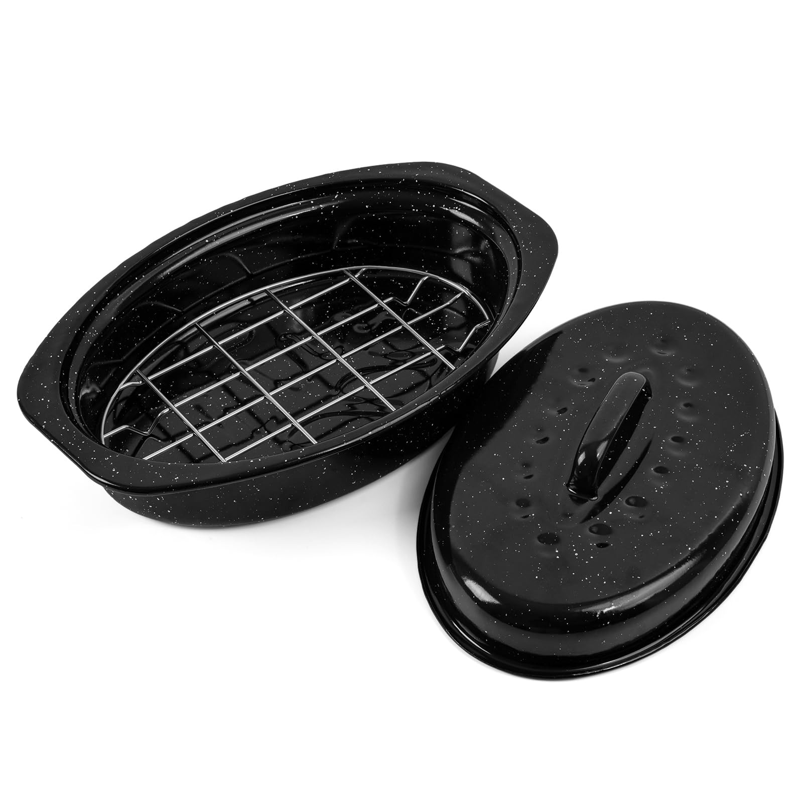 13 Inch Roasting Pan with Lid and Rack, Enamel Carbon Steel Roaster Pan, High…