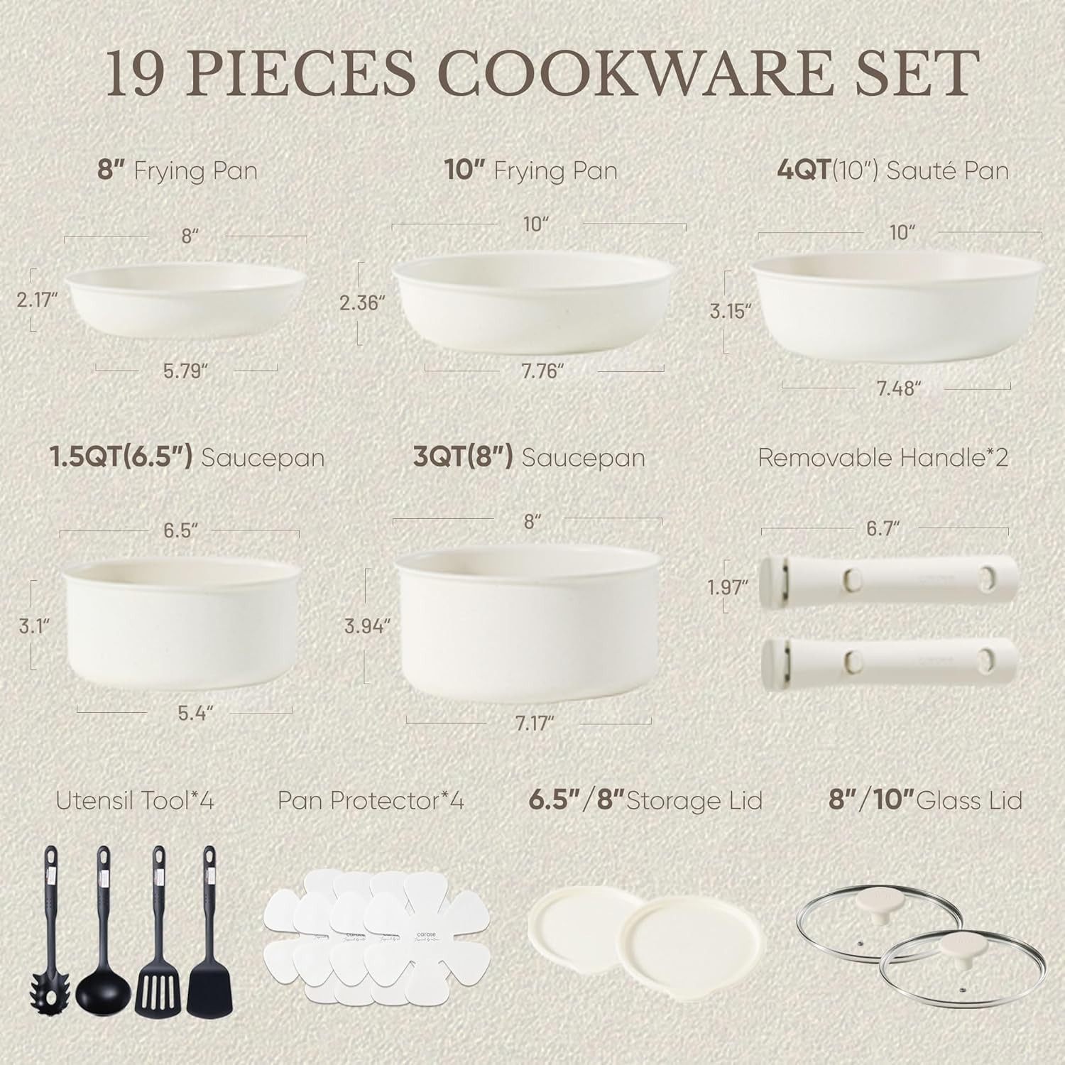 19pcs Non Stick Pots Pans Set with Detachable Handles Kitchen Cookware Campin…
